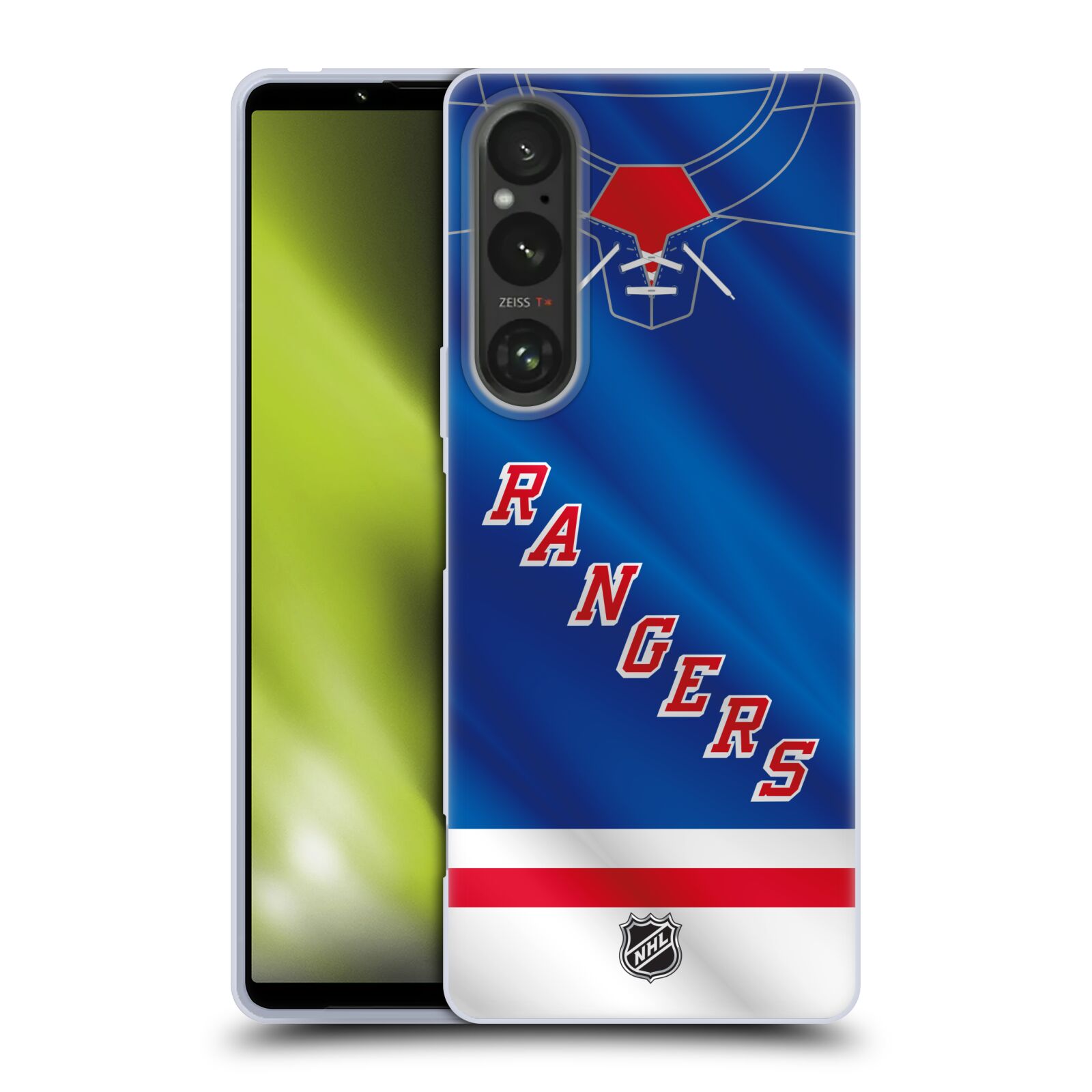 Silikonové pouzdro - Sony Xperia 1 V - NHL - Dres New York Rangers (Silikonový kryt, obal, pouzdro na mobilní telefon Sony Xperia 1 V s licencovaným motivem NHL - Dres New York Rangers)