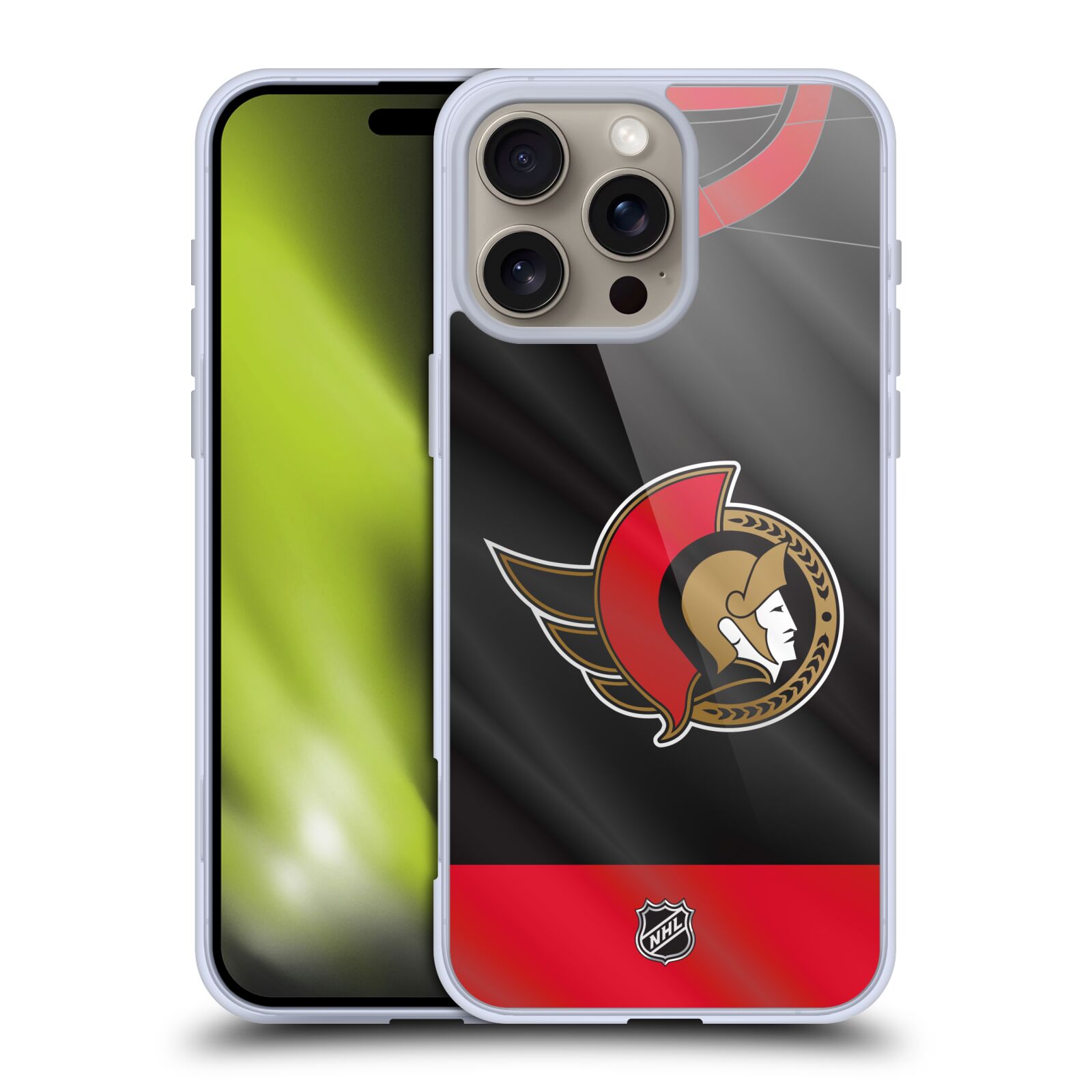 Silikonové lesklé pouzdro Apple iPhone 16 Pro Max - NHL - Dres Ottawa Senators (Lesklý silikonový kryt, obal, pouzdro na mobilní telefon Apple iPhone 16 Pro Max s licencovaným motivem NHL - Dres Ottawa Senators)