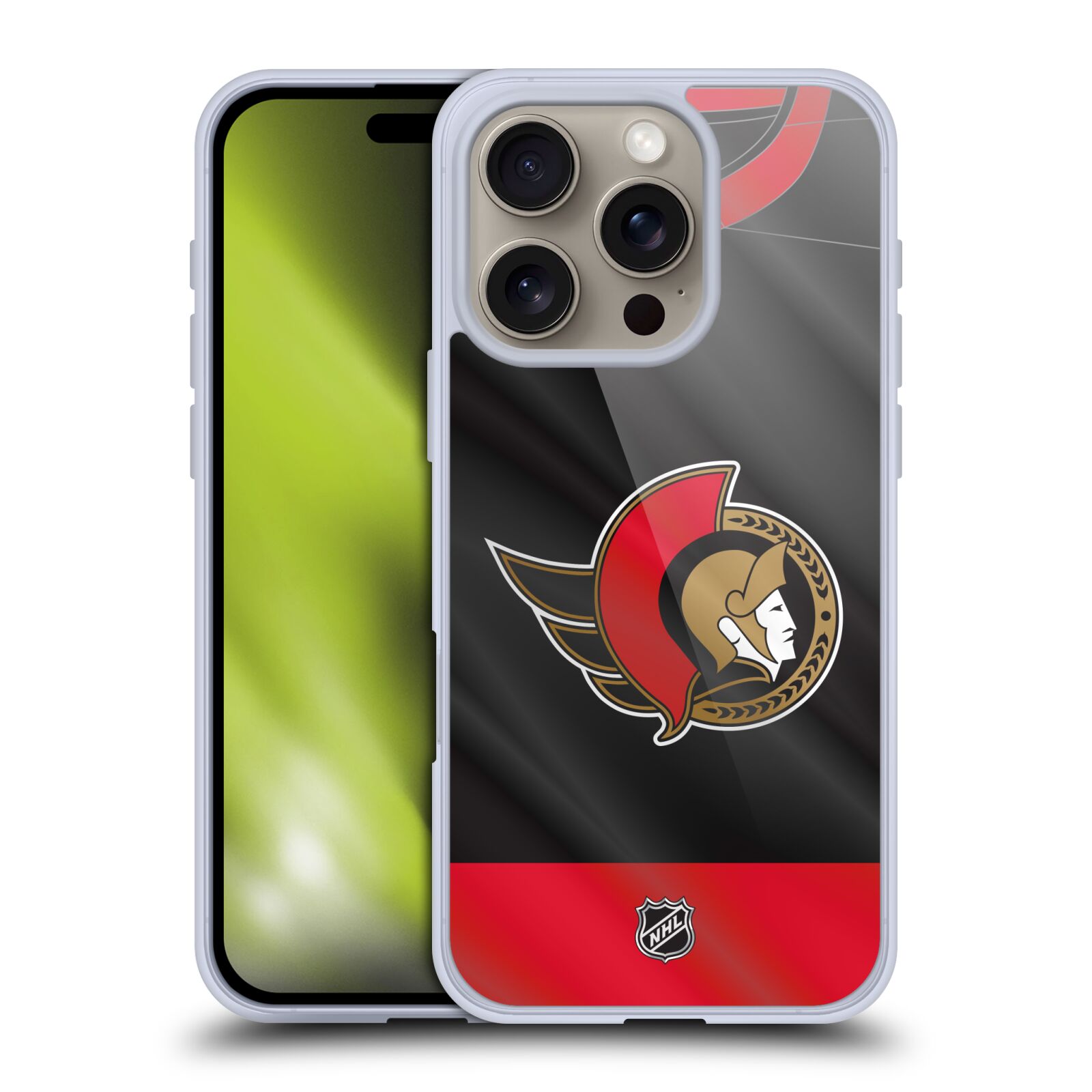 Silikonové lesklé pouzdro Apple iPhone 16 Pro - NHL - Dres Ottawa Senators (Lesklý silikonový kryt, obal, pouzdro na mobilní telefon Apple iPhone 16 Pro s licencovaným motivem NHL - Dres Ottawa Senators)