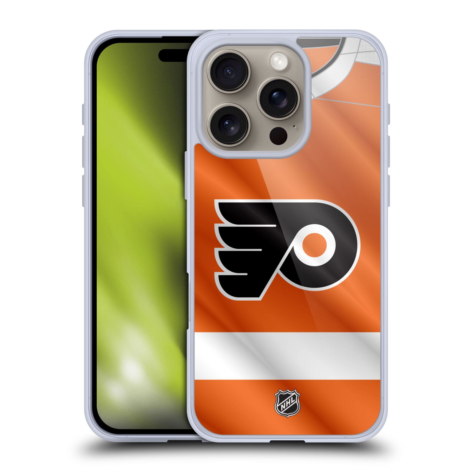 Silikonové lesklé pouzdro Apple iPhone 16 Pro - NHL - Dres Philadelphia Flyers (Lesklý silikonový kryt, obal, pouzdro na mobilní telefon Apple iPhone 16 Pro s licencovaným motivem NHL - Dres Philadelphia Flyers)