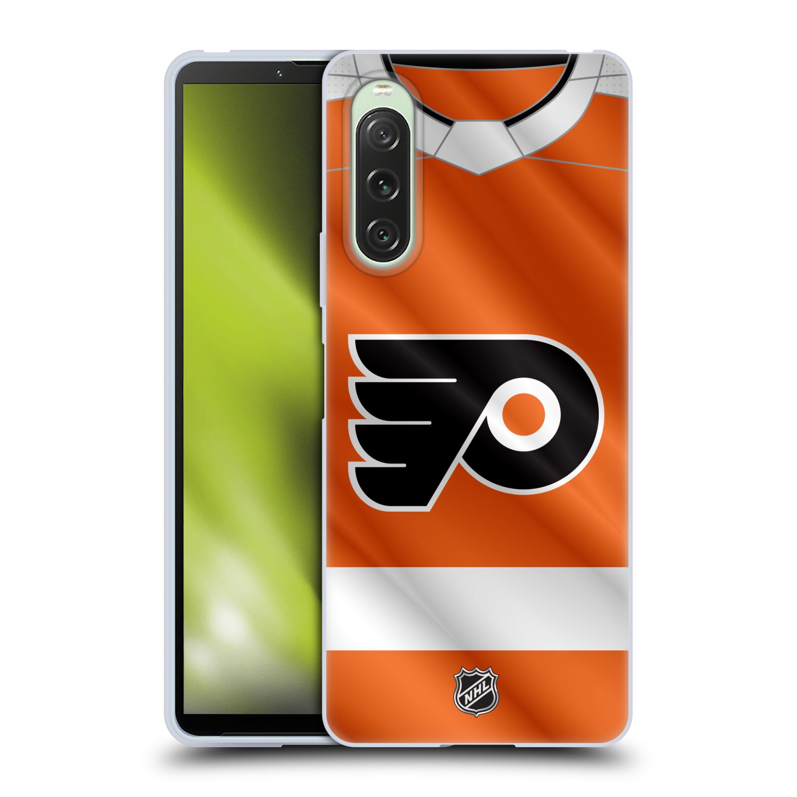 Silikonové pouzdro - Sony Xperia 10 V - NHL - Dres Philadelphia Flyers (Silikonový kryt, obal, pouzdro na mobilní telefon Sony Xperia 10 V s licencovaným motivem NHL - Dres Philadelphia Flyers)