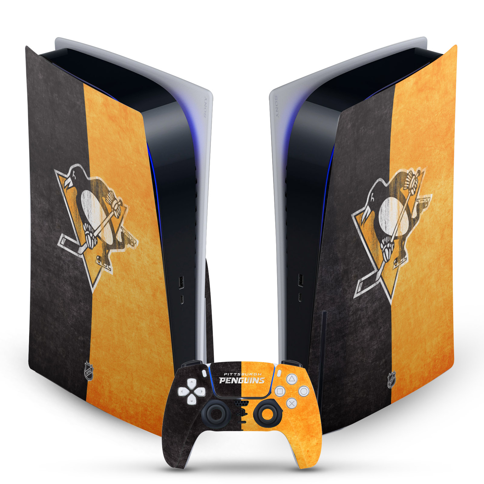 OFFICIAL NHL PITTSBURGH PENGUINS VINYL SKIN FOR SONY PS5 DISC EDITION BUNDLE