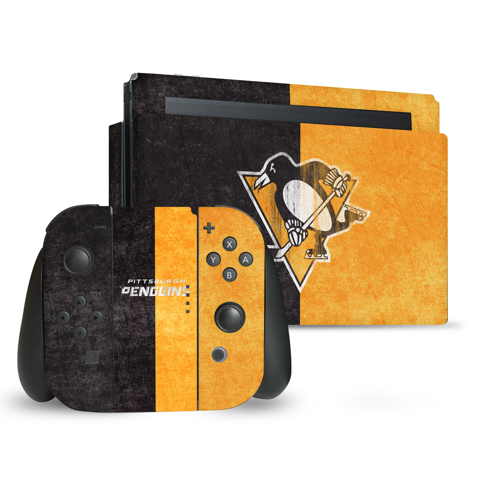 OFFICIAL NHL PITTSBURGH PENGUINS VINYL SKIN DECAL FOR NINTENDO SWITCH BUNDLE