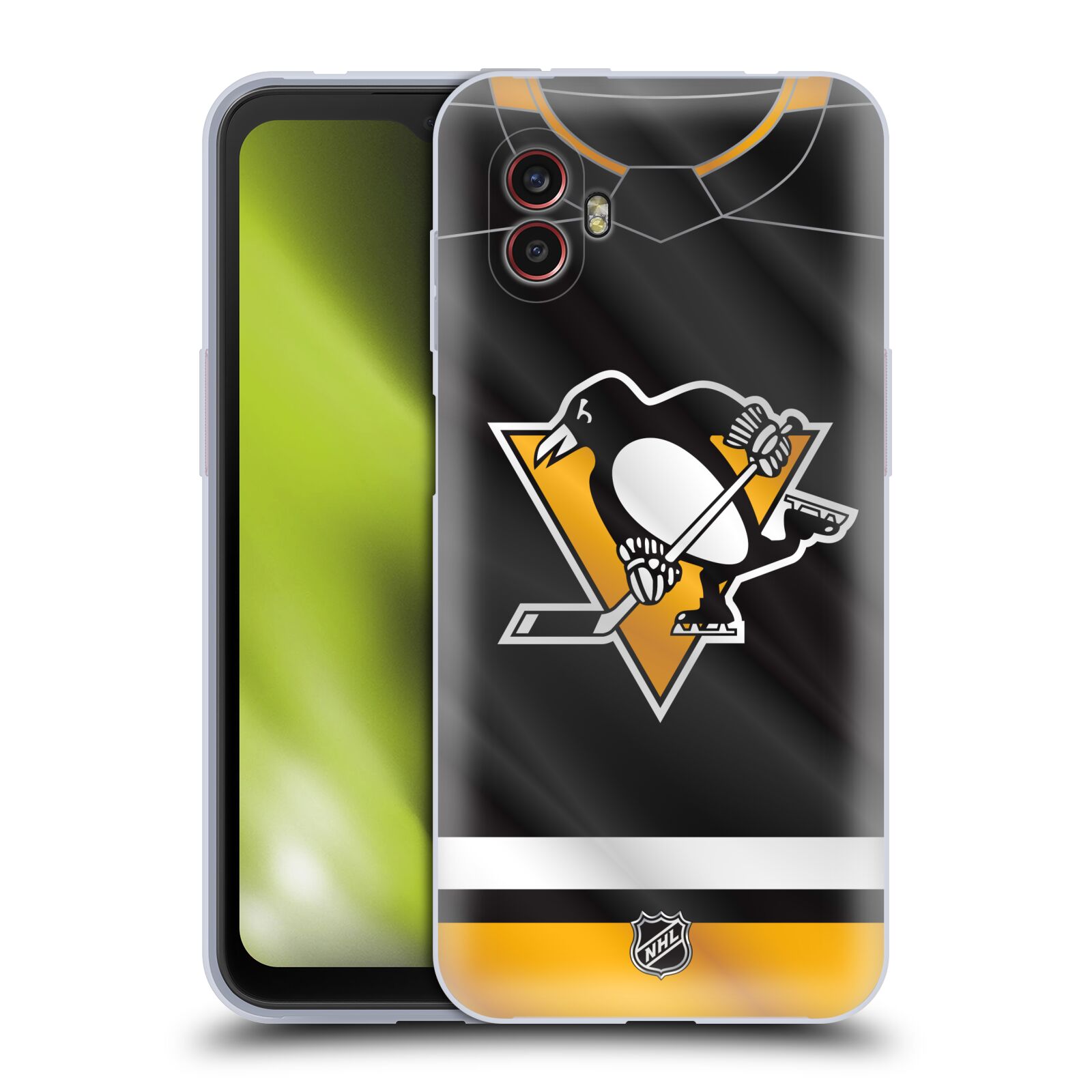 Silikonové pouzdro - Samsung Galaxy Xcover 6 Pro - NHL - Dres Pittsburgh Penguins (Silikonový kryt, obal, pouzdro na mobilní telefon Samsung Galaxy Xcover 6 Pro s licencovaným motivem NHL - Dres Pittsburgh Penguins)