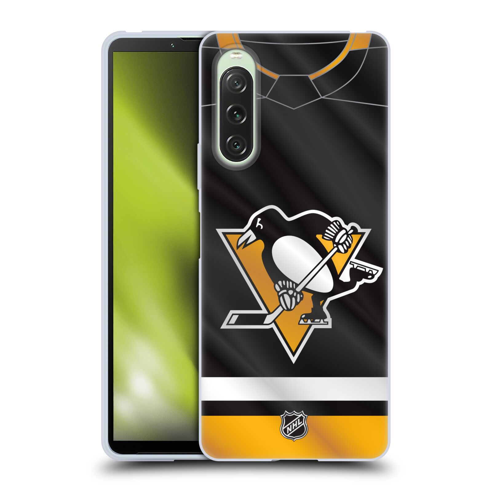 Silikonové pouzdro - Sony Xperia 10 V - NHL - Dres Pittsburgh Penguins (Silikonový kryt, obal, pouzdro na mobilní telefon Sony Xperia 10 V s licencovaným motivem NHL - Dres Pittsburgh Penguins)