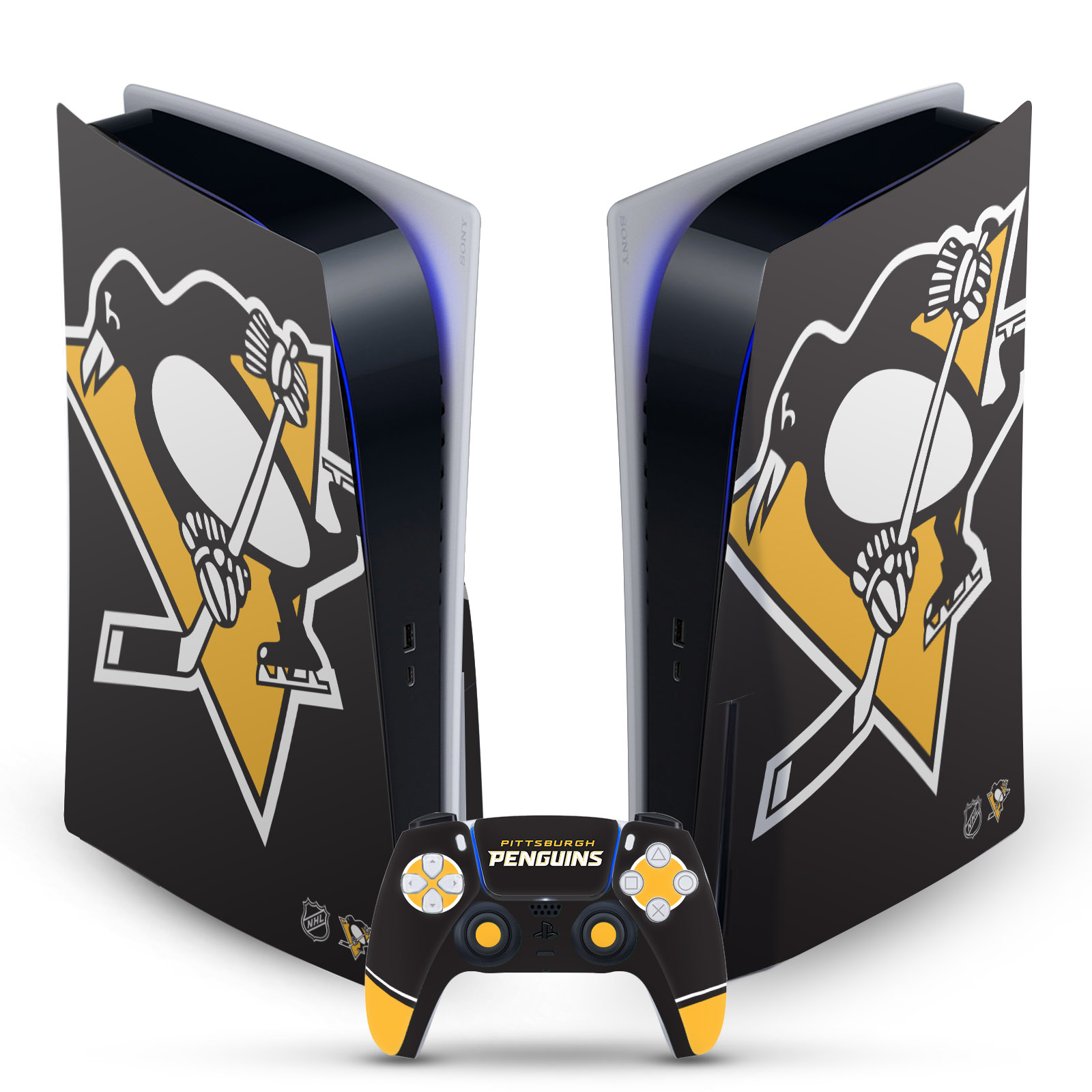 OFFICIAL NHL PITTSBURGH PENGUINS VINYL SKIN FOR SONY PS5 DISC EDITION BUNDLE