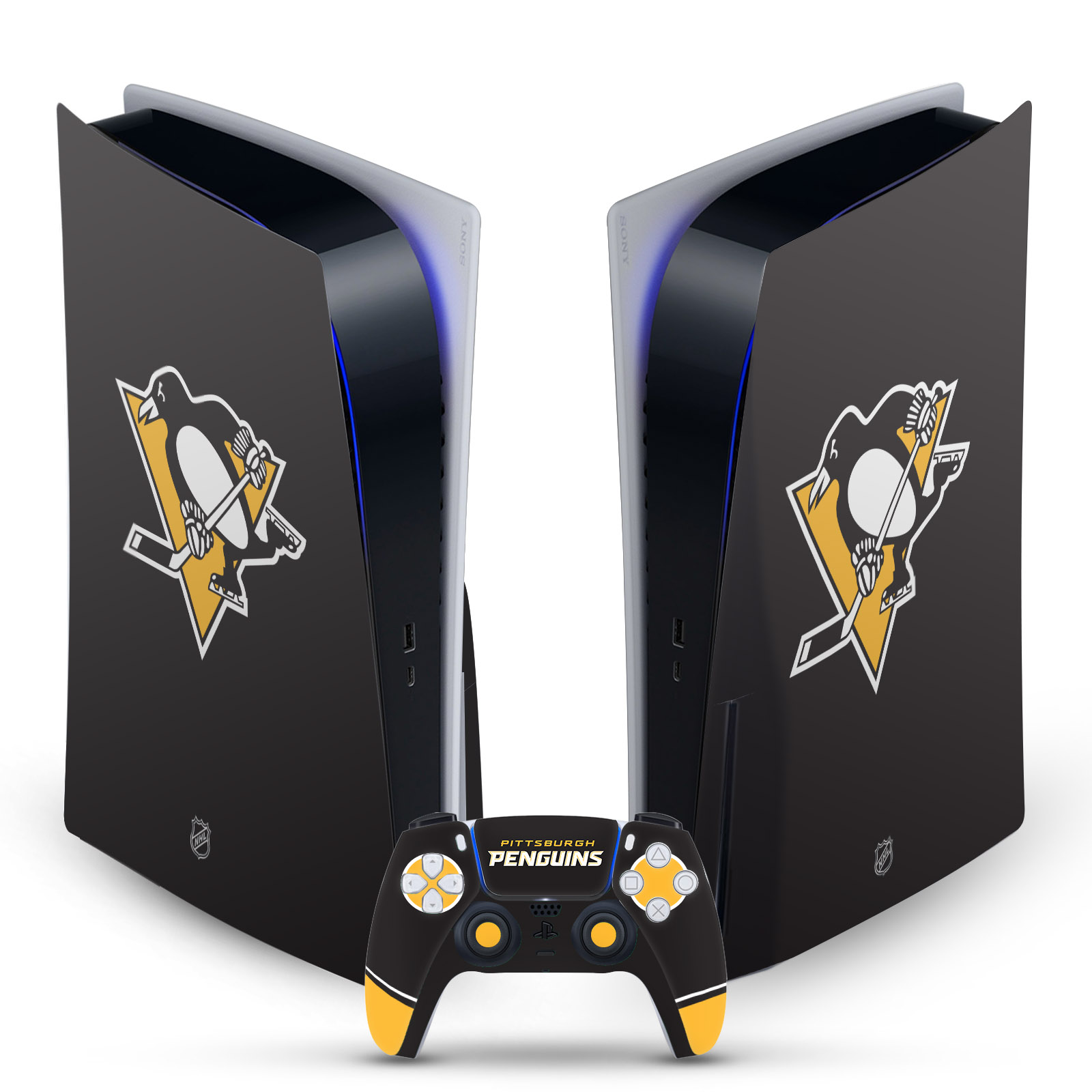 OFFICIAL NHL PITTSBURGH PENGUINS VINYL SKIN FOR SONY PS5 DISC EDITION BUNDLE