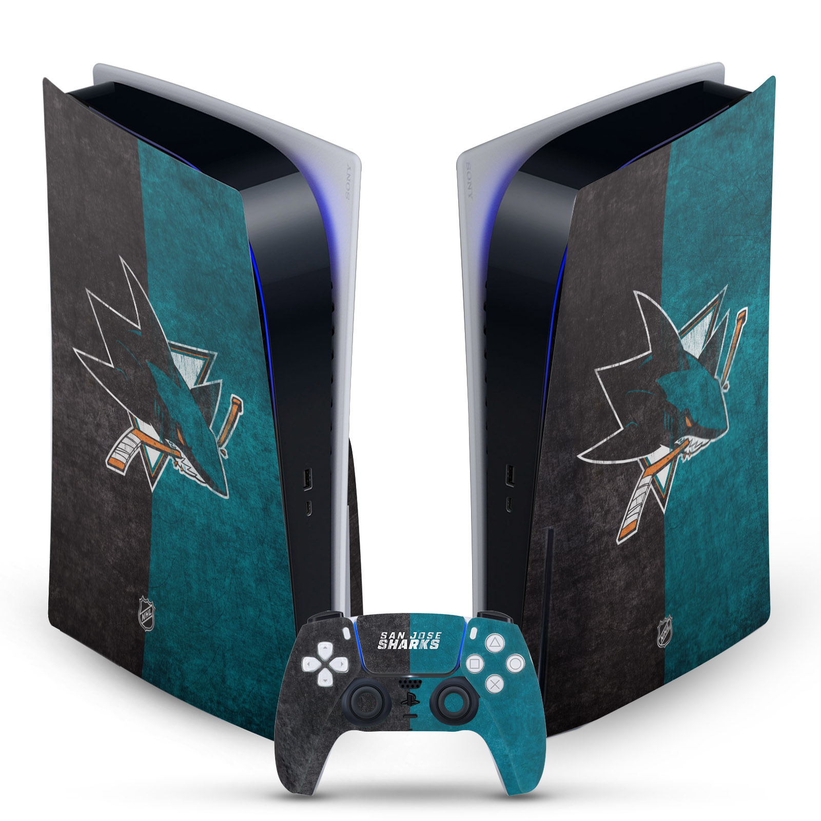 OFFICIAL NHL SAN JOSE SHARKS VINYL SKIN DECAL FOR SONY PS5 DISC EDITION BUNDLE