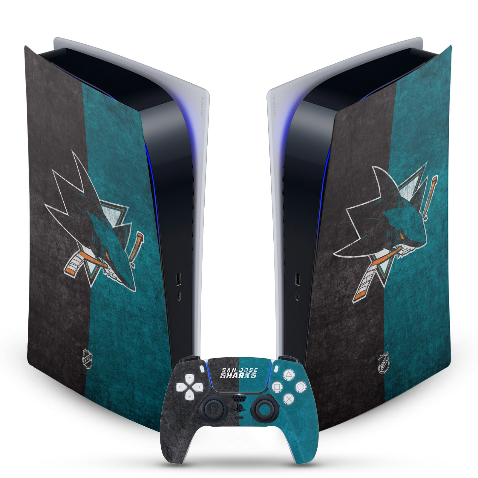 OFFICIAL NHL SAN JOSE SHARKS VINYL SKIN FOR SONY PS5 DIGITAL EDITION BUNDLE