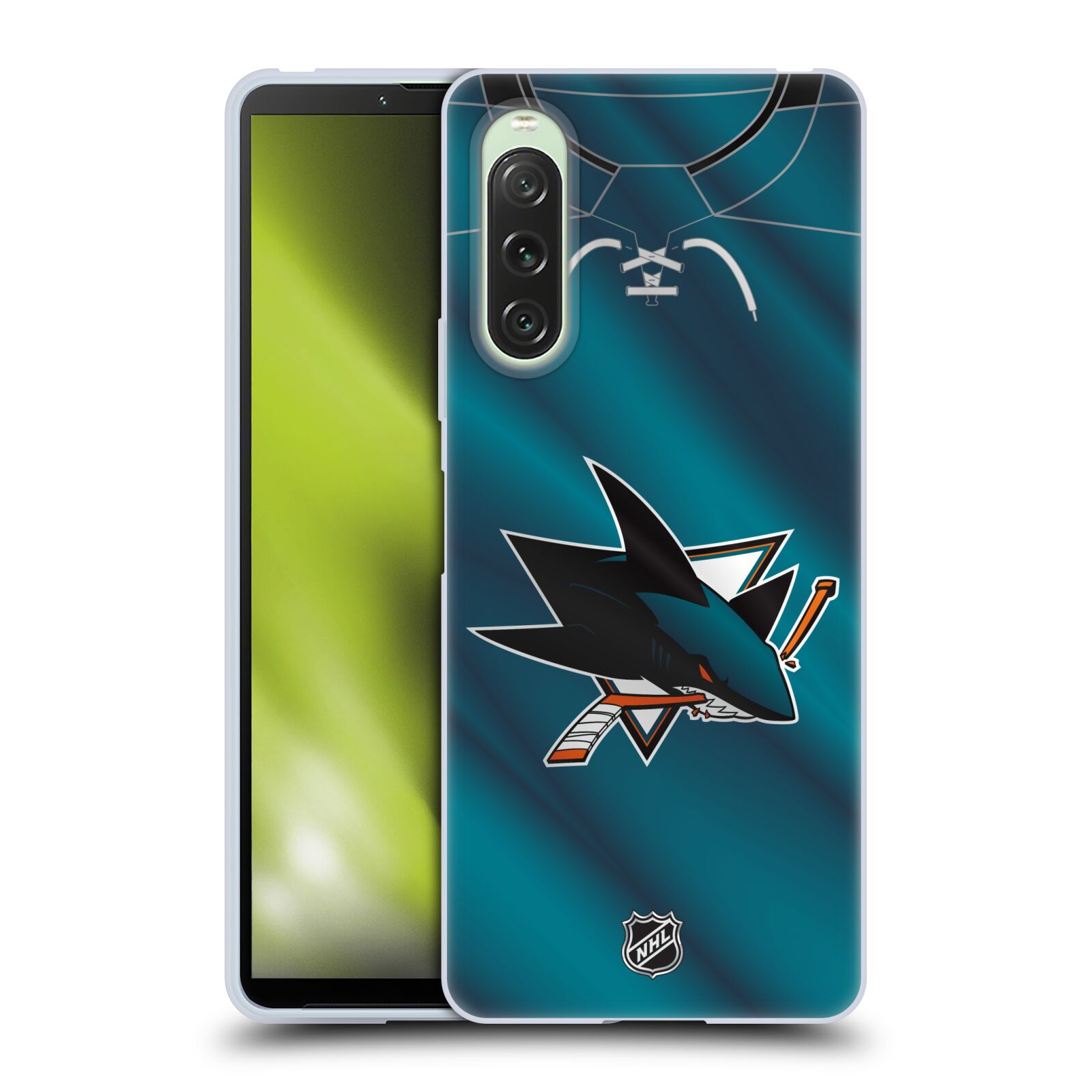 Silikonové pouzdro - Sony Xperia 10 V - NHL - Dres San Jose Sharks (Silikonový kryt, obal, pouzdro na mobilní telefon Sony Xperia 10 V s licencovaným motivem NHL - Dres San Jose Sharks)