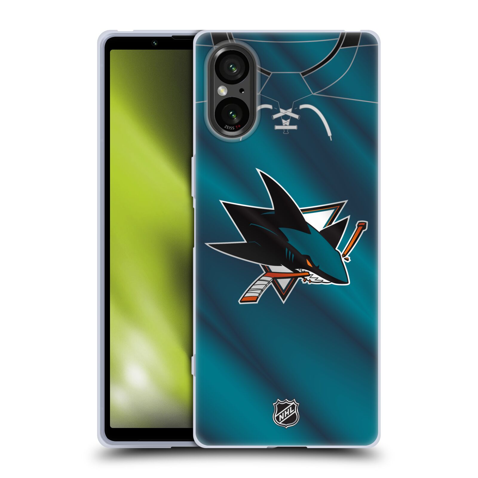 Silikonové pouzdro - Sony Xperia 5 V - NHL - Dres San Jose Sharks (Silikonový kryt, obal, pouzdro na mobilní telefon Sony Xperia 5 V s licencovaným motivem NHL - Dres San Jose Sharks)