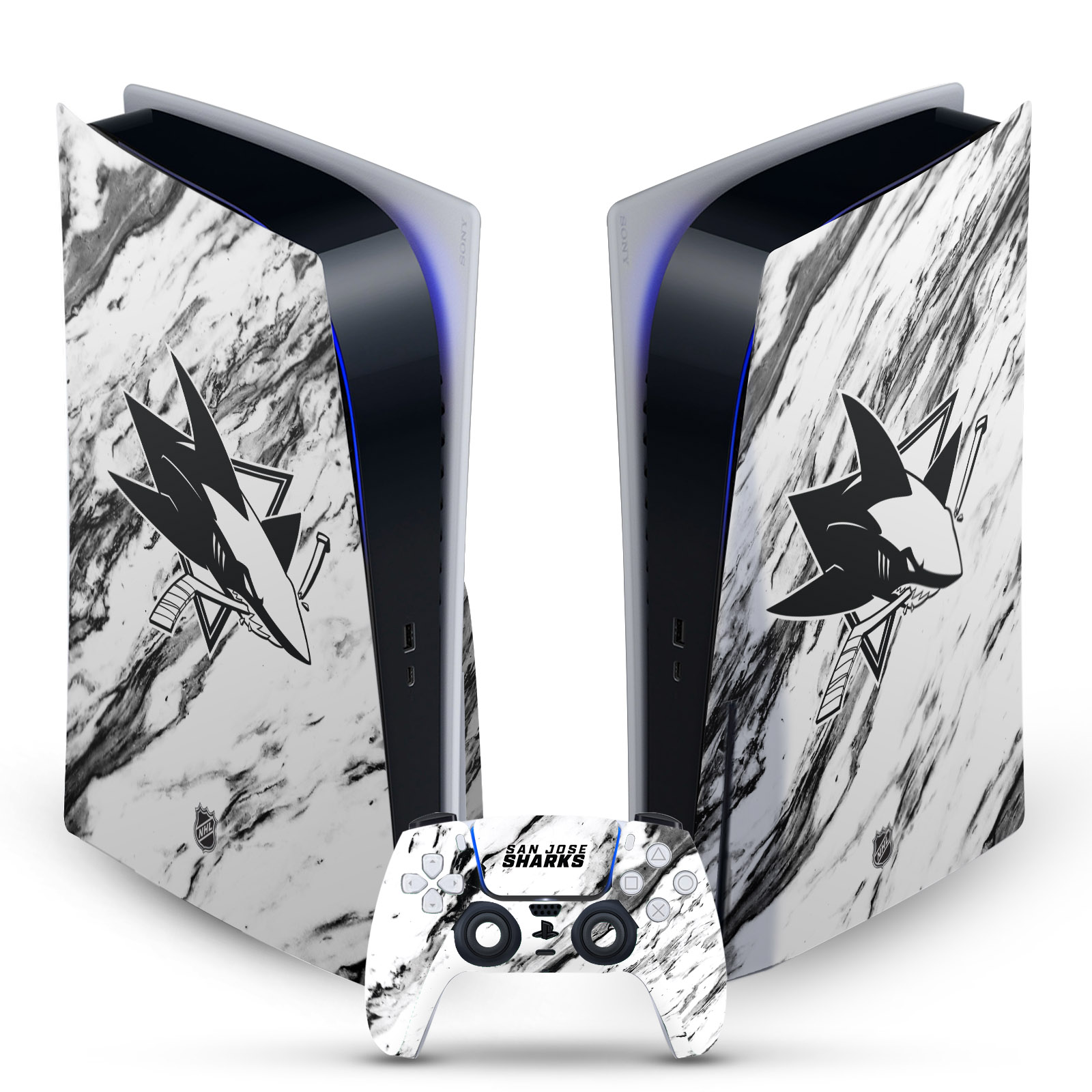 OFFICIAL NHL SAN JOSE SHARKS VINYL SKIN DECAL FOR SONY PS5 DISC EDITION BUNDLE