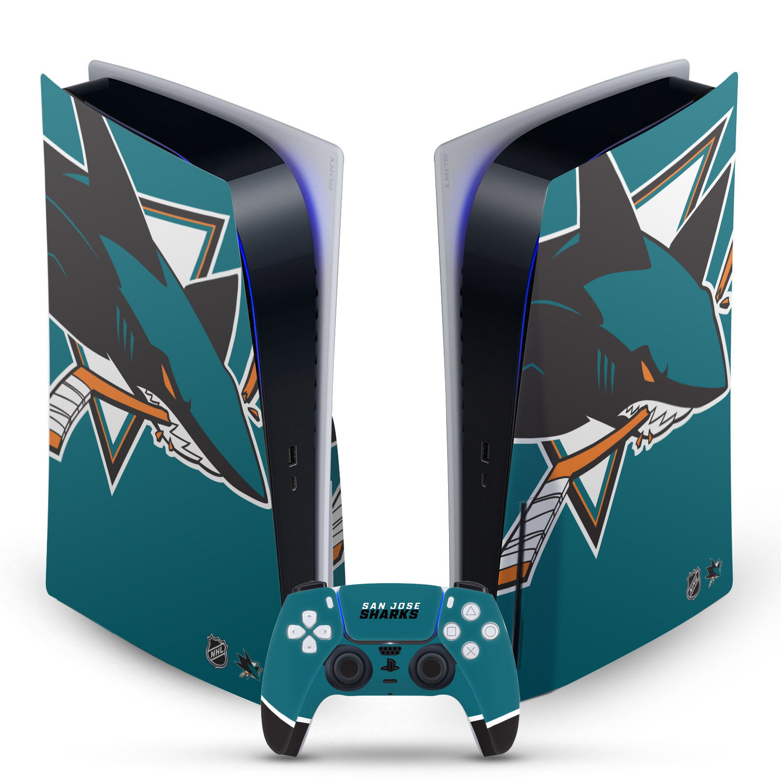 OFFICIAL NHL SAN JOSE SHARKS VINYL SKIN DECAL FOR SONY PS5 DISC EDITION BUNDLE