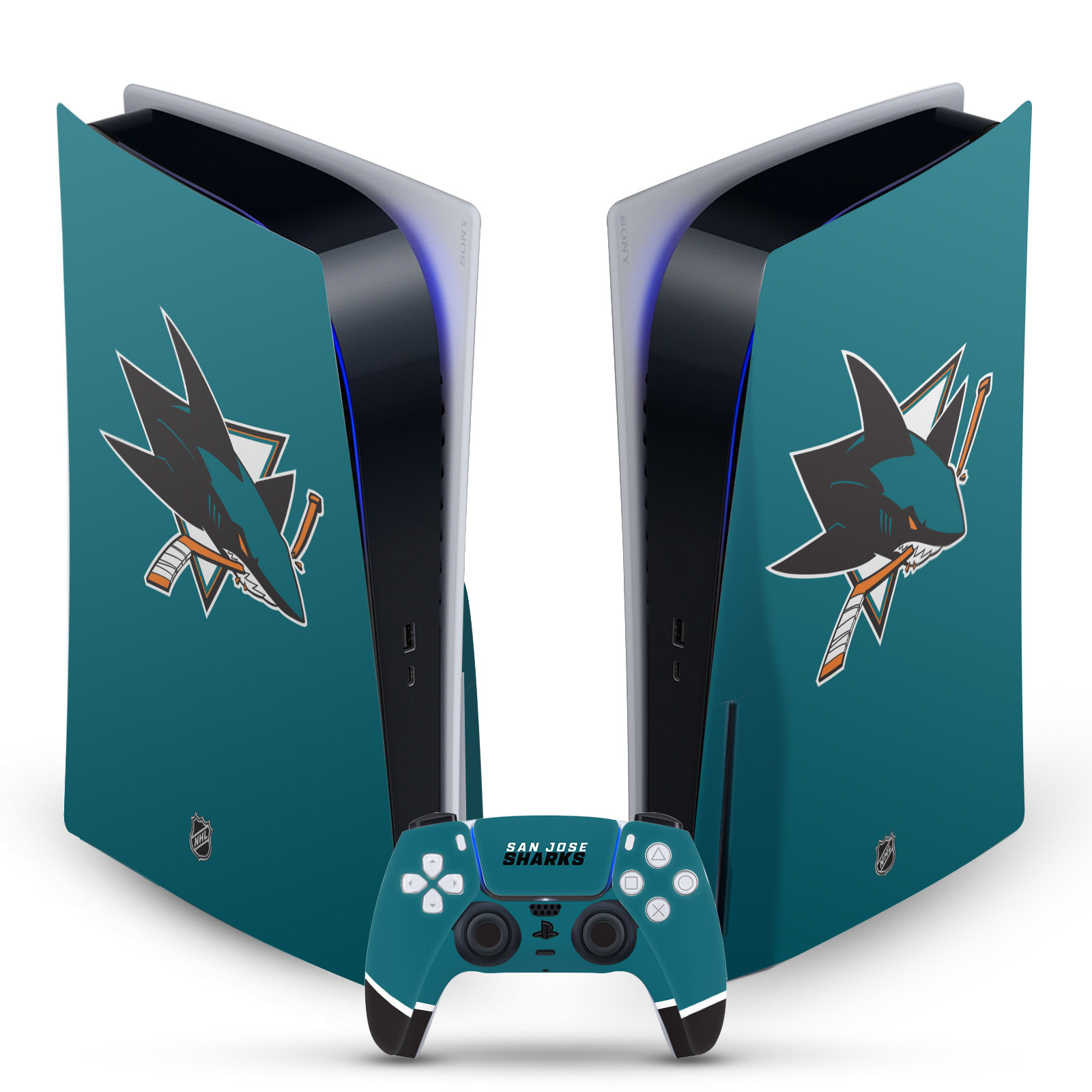 OFFICIAL NHL SAN JOSE SHARKS VINYL SKIN DECAL FOR SONY PS5 DISC EDITION BUNDLE