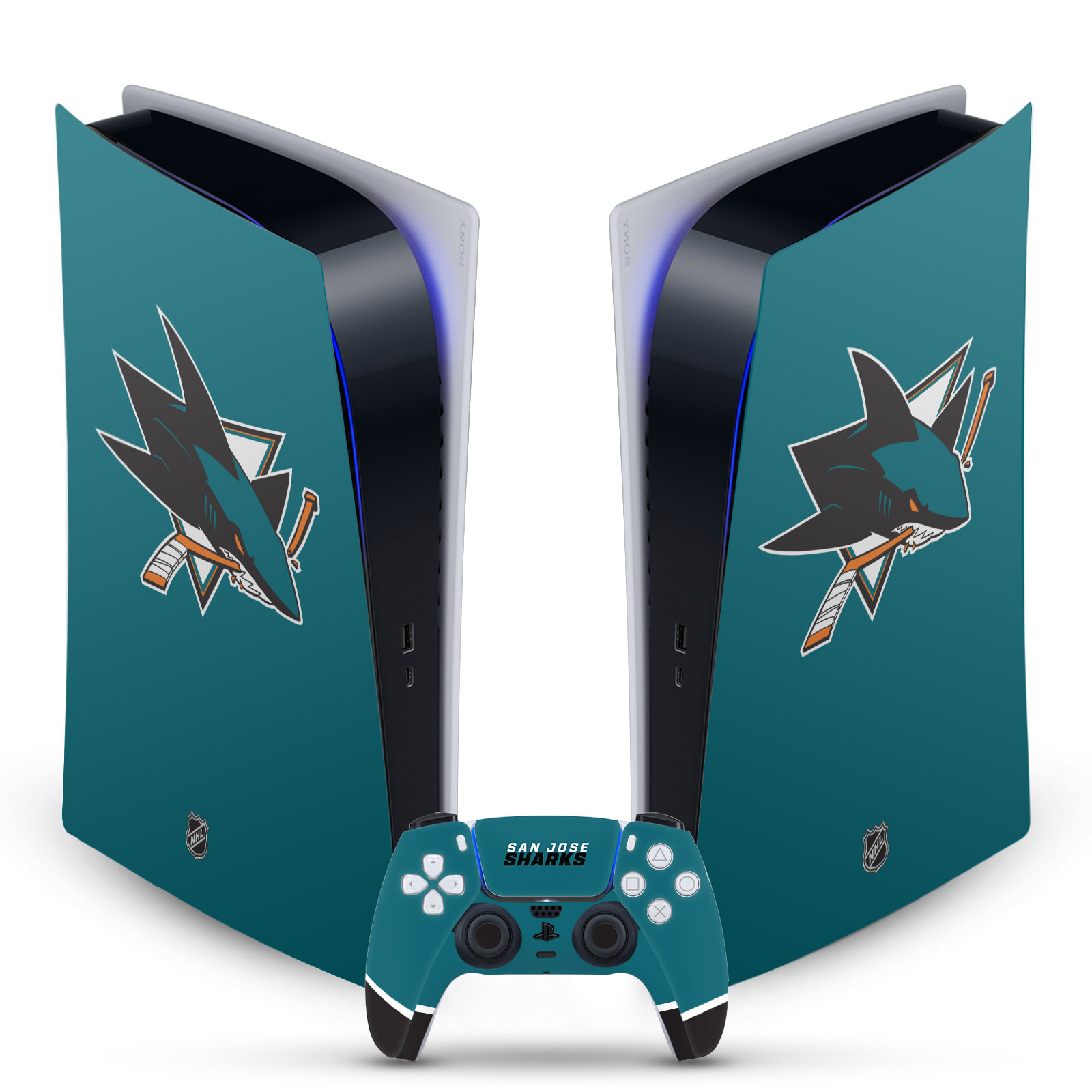 OFFICIAL NHL SAN JOSE SHARKS VINYL SKIN FOR SONY PS5 DIGITAL EDITION BUNDLE