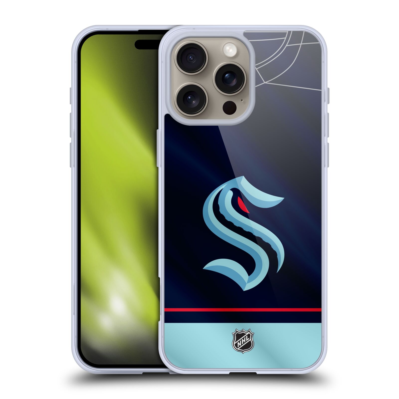 Silikonové lesklé pouzdro Apple iPhone 16 Pro Max - NHL - Dres Seattle Kraken (Lesklý silikonový kryt, obal, pouzdro na mobilní telefon Apple iPhone 16 Pro Max s licencovaným motivem NHL - Dres Seattle Kraken)