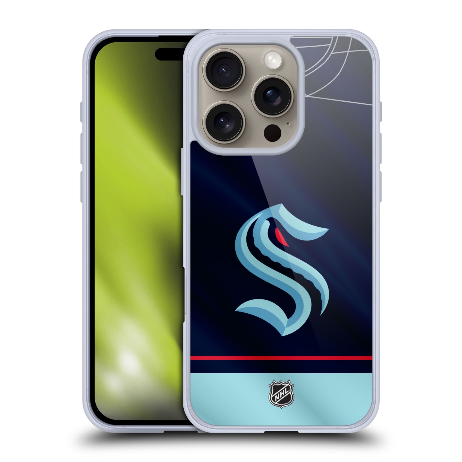 Silikonové lesklé pouzdro Apple iPhone 16 Pro - NHL - Dres Seattle Kraken (Lesklý silikonový kryt, obal, pouzdro na mobilní telefon Apple iPhone 16 Pro s licencovaným motivem NHL - Dres Seattle Kraken)