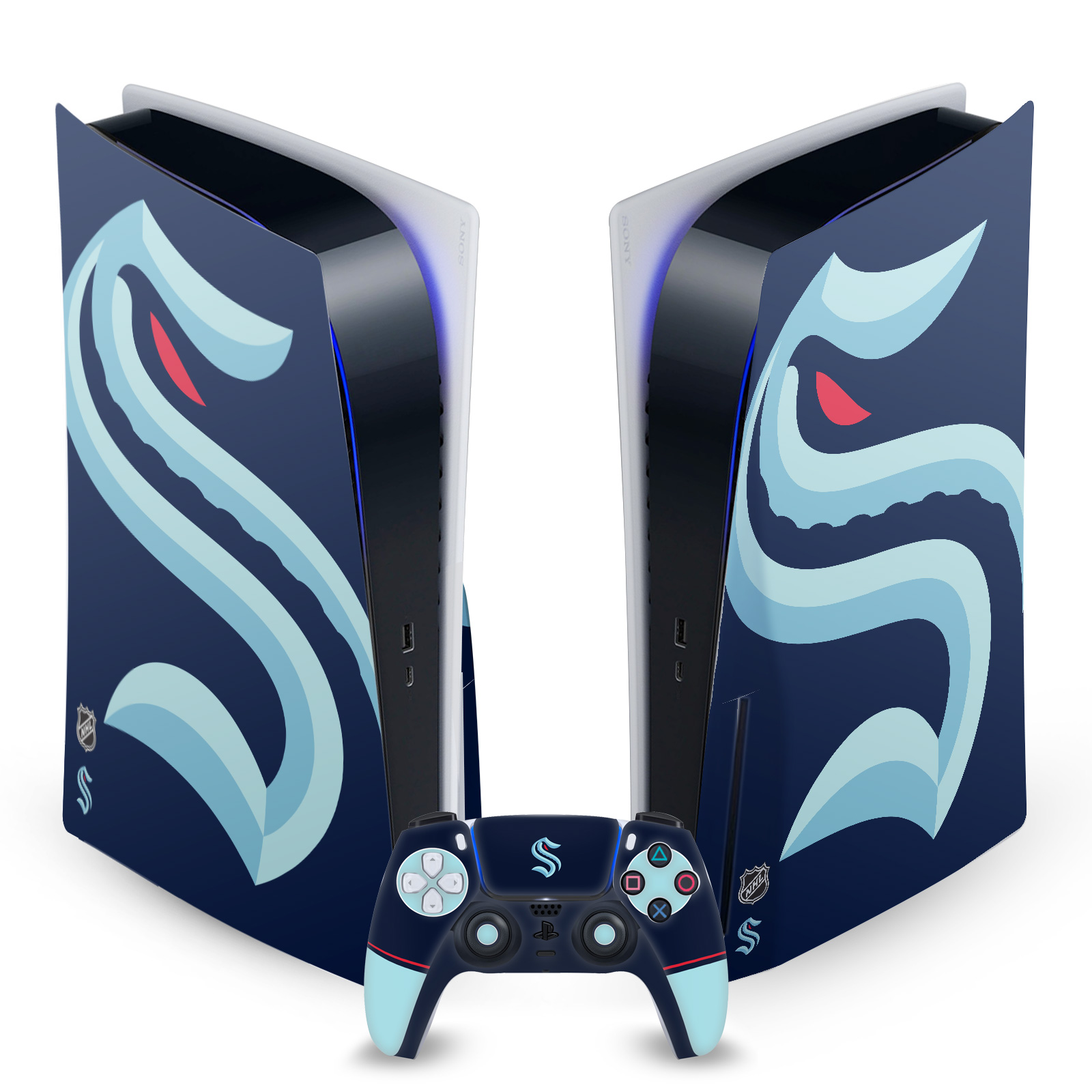 OFFICIAL NHL SEATTLE KRAKEN VINYL SKIN DECAL FOR SONY PS5 DISC EDITION BUNDLE