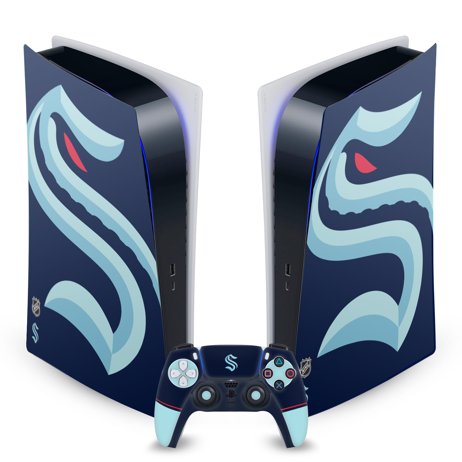 OFFICIAL NHL SEATTLE KRAKEN VINYL SKIN DECAL FOR SONY PS5 DIGITAL EDITION BUNDLE