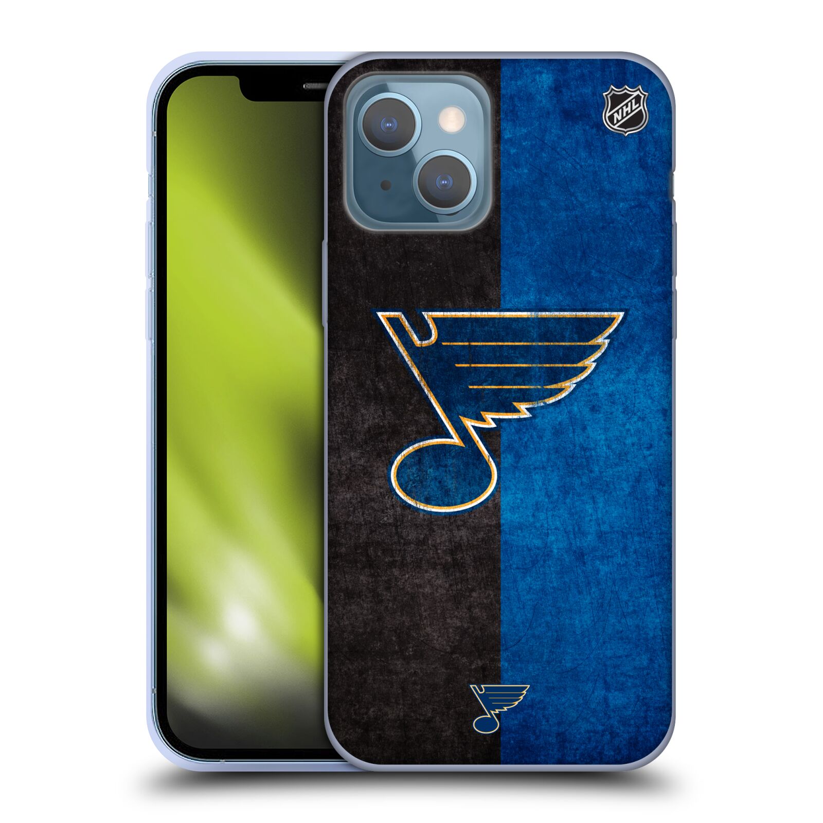 Silikonové pouzdro na mobil Apple iPhone 13 - NHL - Půlené logo St Louis Blues (Silikonový kryt, obal, pouzdro na mobilní telefon Apple iPhone 13 s licencovaným motivem NHL - Půlené logo St Louis Blues)
