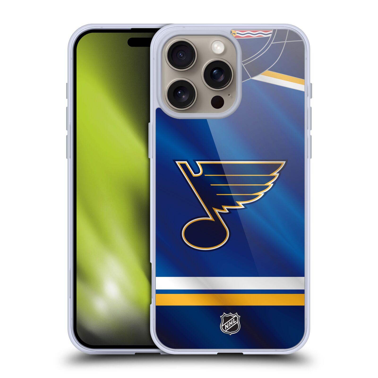 Silikonové lesklé pouzdro Apple iPhone 16 Pro Max - NHL - Dres St Louis Blues (Lesklý silikonový kryt, obal, pouzdro na mobilní telefon Apple iPhone 16 Pro Max s licencovaným motivem NHL - Dres St Louis Blues)