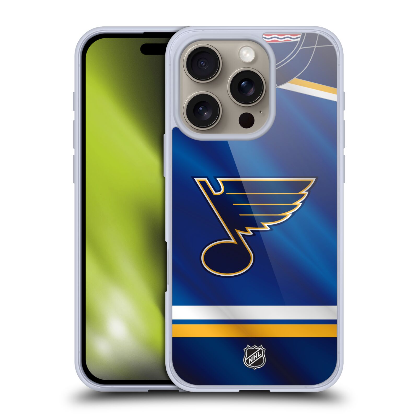 Silikonové lesklé pouzdro Apple iPhone 16 Pro - NHL - Dres St Louis Blues (Lesklý silikonový kryt, obal, pouzdro na mobilní telefon Apple iPhone 16 Pro s licencovaným motivem NHL - Dres St Louis Blues)