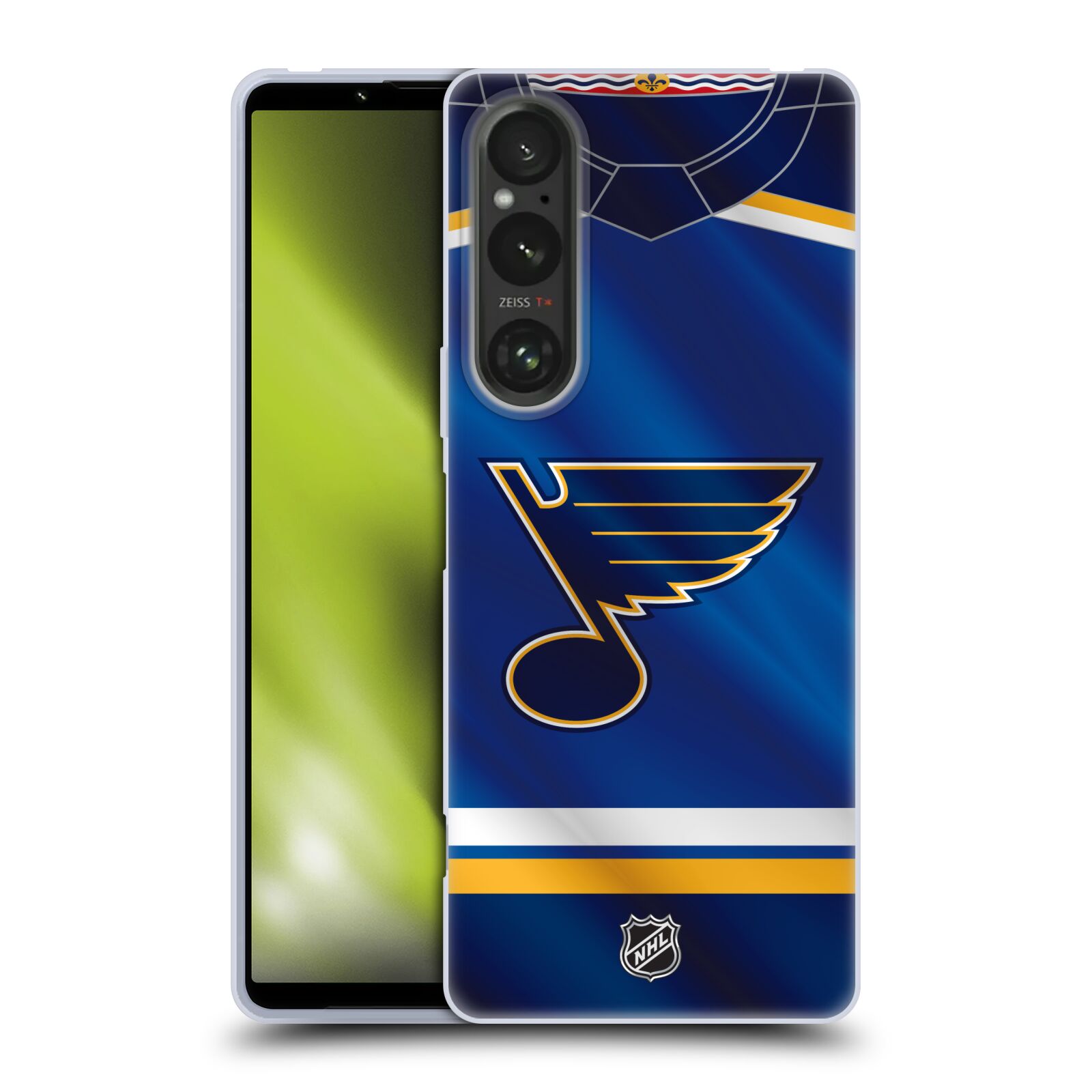 Silikonové pouzdro na mobil Sony Xperia 1 V - NHL - Dres St Louis Blues (Silikonový kryt, obal, pouzdro na mobilní telefon Sony Xperia 1 V s licencovaným motivem NHL - Dres St Louis Blues)