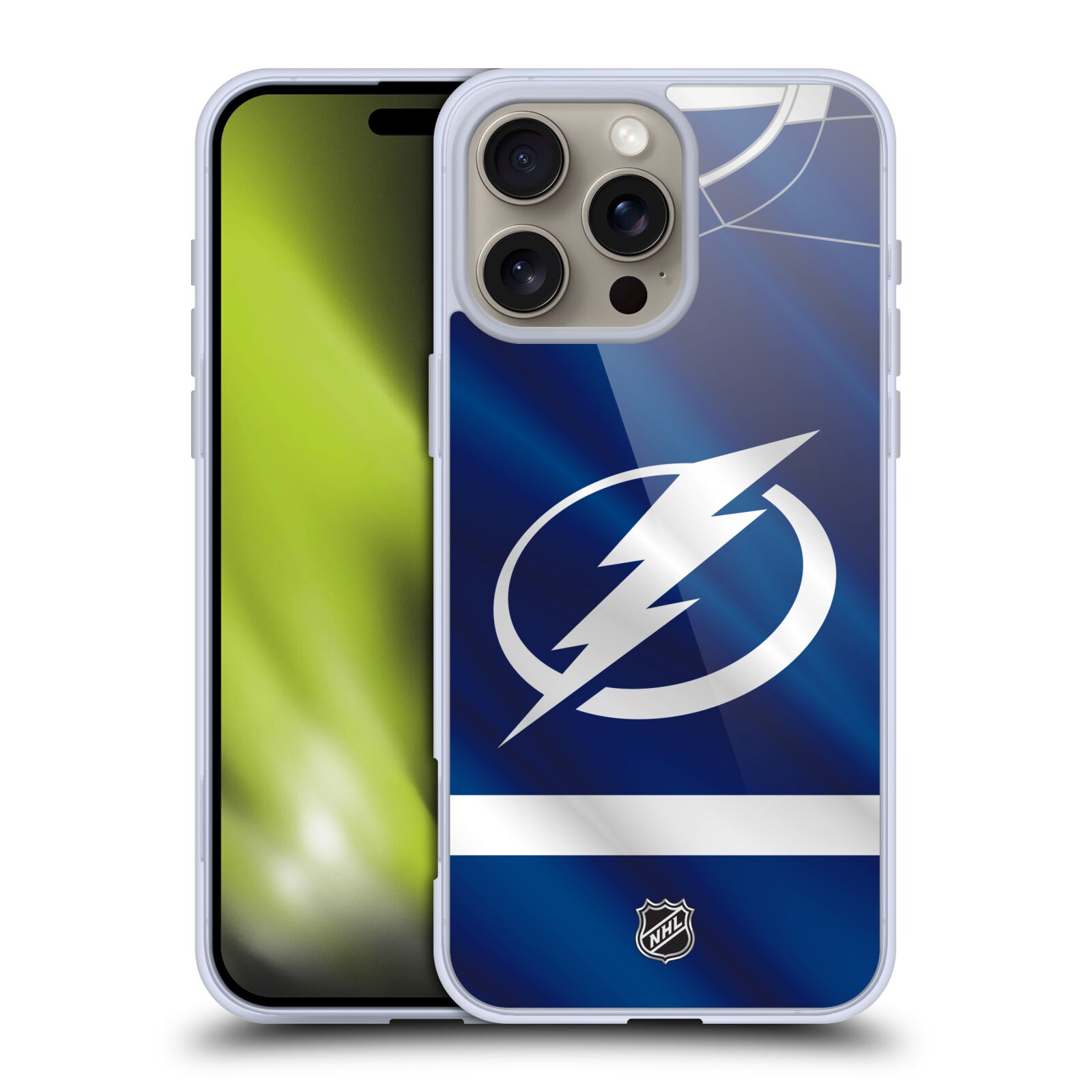 Silikonové lesklé pouzdro Apple iPhone 16 Pro Max - NHL - Dres Tampa Bay Lightning (Lesklý silikonový kryt, obal, pouzdro na mobilní telefon Apple iPhone 16 Pro Max s licencovaným motivem NHL - Dres Tampa Bay Lightning)