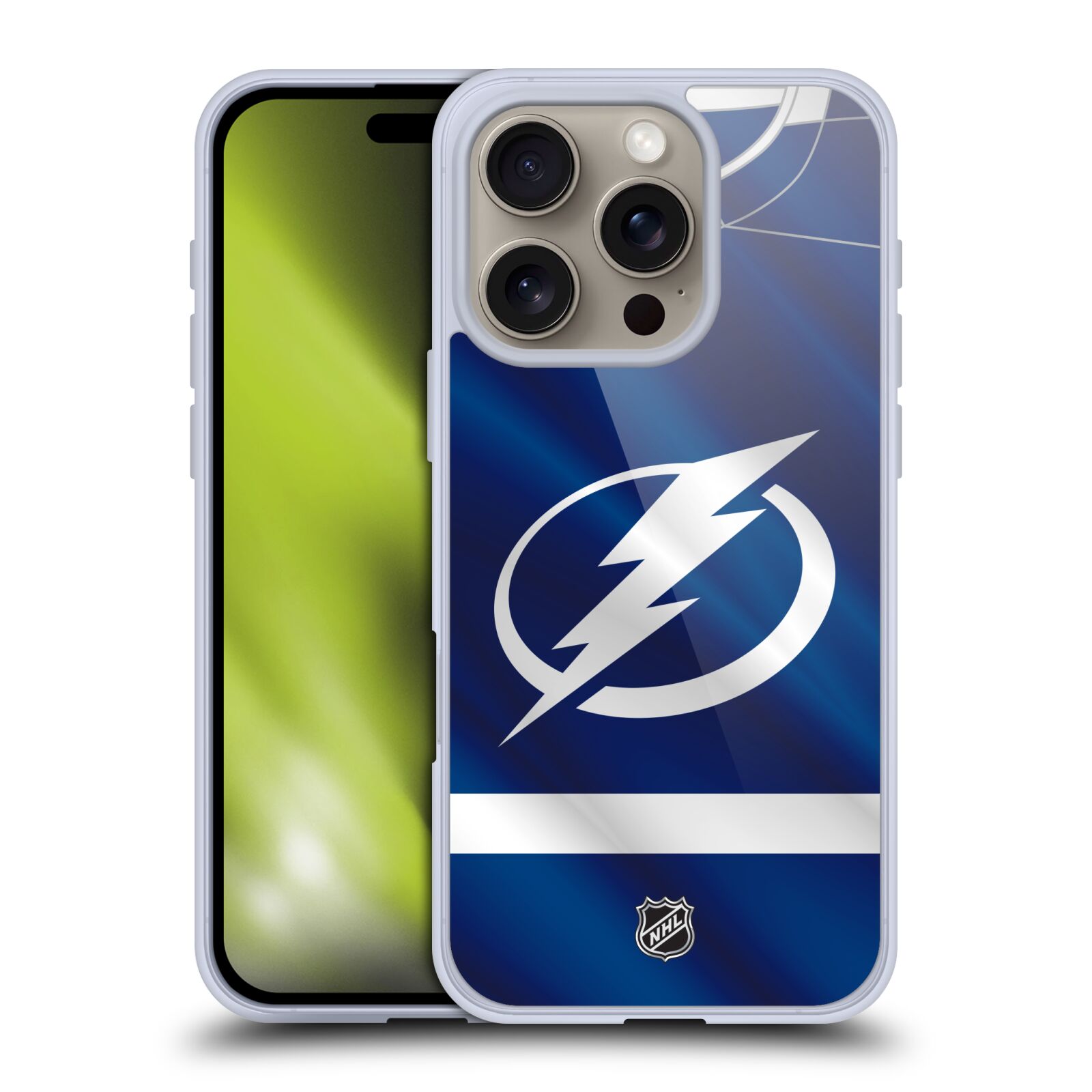 Silikonové lesklé pouzdro Apple iPhone 16 Pro - NHL - Dres Tampa Bay Lightning (Lesklý silikonový kryt, obal, pouzdro na mobilní telefon Apple iPhone 16 Pro s licencovaným motivem NHL - Dres Tampa Bay Lightning)