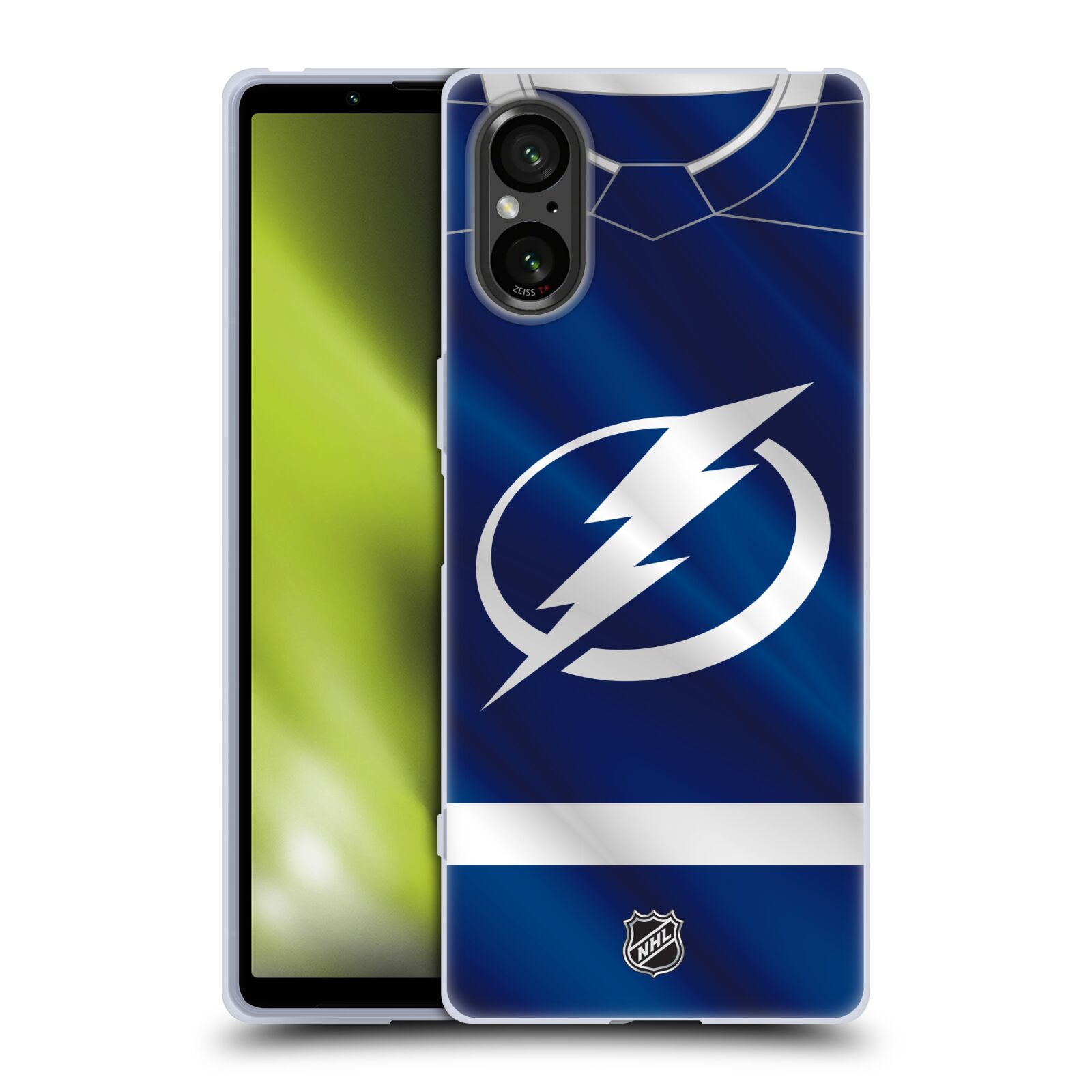 Silikonové pouzdro - Sony Xperia 5 V - NHL - Dres Tampa Bay Lightning (Silikonový kryt, obal, pouzdro na mobilní telefon Sony Xperia 5 V s licencovaným motivem NHL - Dres Tampa Bay Lightning)