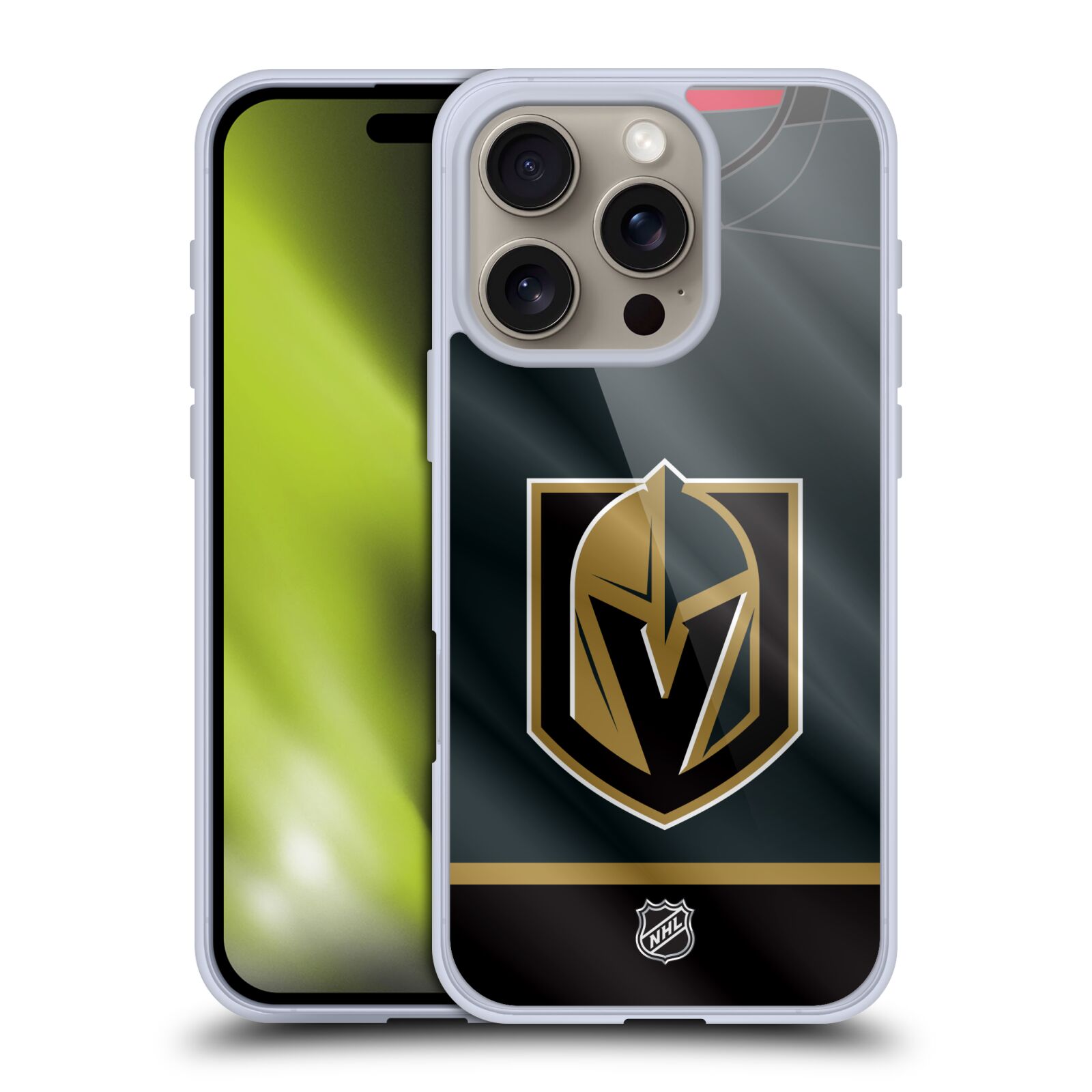 Silikonové lesklé pouzdro Apple iPhone 16 Pro - NHL - Dres Vegas Golden Knights (Lesklý silikonový kryt, obal, pouzdro na mobilní telefon Apple iPhone 16 Pro s licencovaným motivem NHL - Dres Vegas Golden Knights)