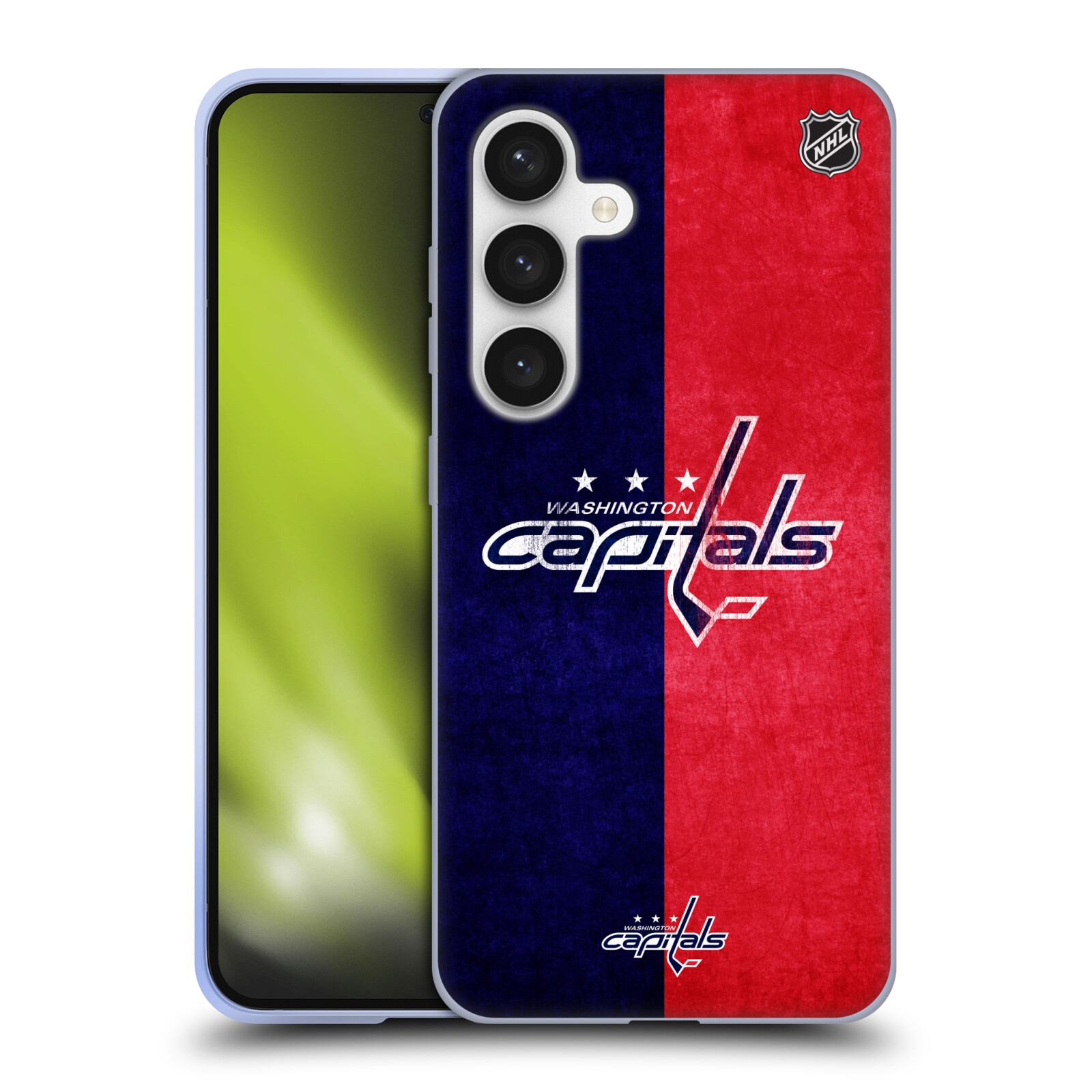Silikonové lesklé pouzdro na mobil Samsung Galaxy S24 - NHL - Půlené logo Washington Capitals (Silikonový kryt, obal, pouzdro na mobilní telefon Samsung Galaxy S24 s licencovaným motivem NHL - Půlené logo Washington Capitals)