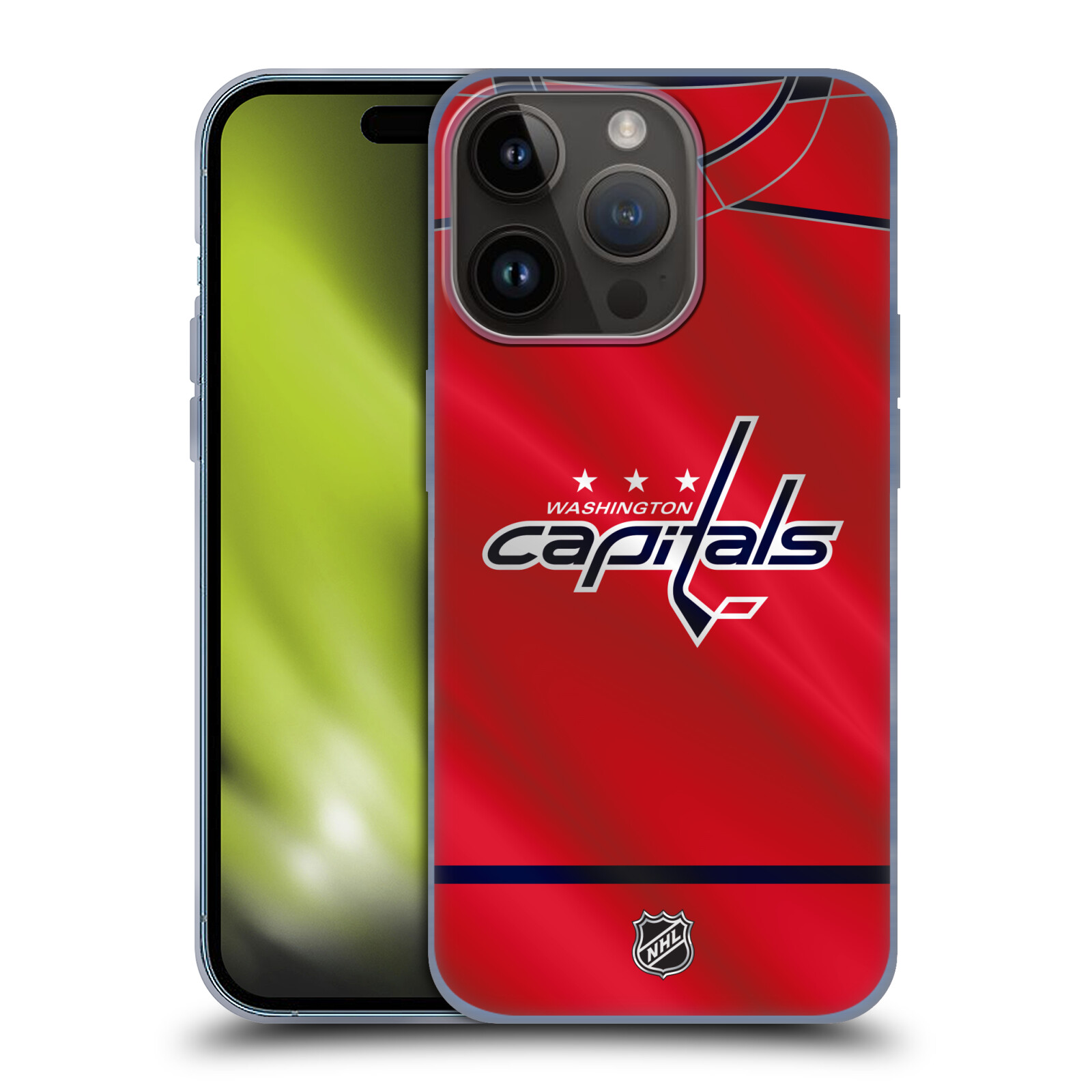 Silikonové lesklé pouzdro na mobil Apple iPhone 15 Pro - NHL - Dres Washington Capitals (Silikonový lesklý kryt, obal, pouzdro na mobilní telefon Apple iPhone 15 Pro s licencovaným motivem NHL - Dres Washington Capitals)