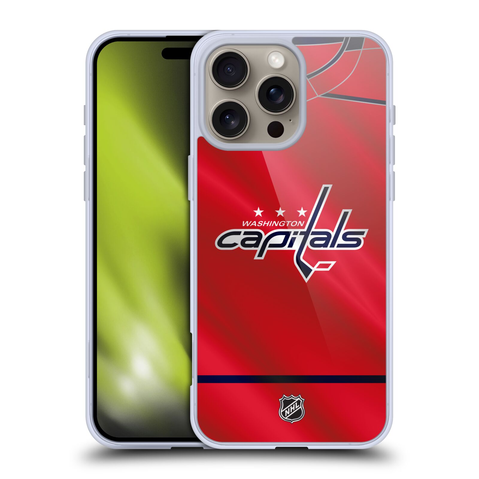 Silikonové lesklé pouzdro Apple iPhone 16 Pro Max - NHL - Dres Washington Capitals (Lesklý silikonový kryt, obal, pouzdro na mobilní telefon Apple iPhone 16 Pro Max s licencovaným motivem NHL - Dres Washington Capitals)