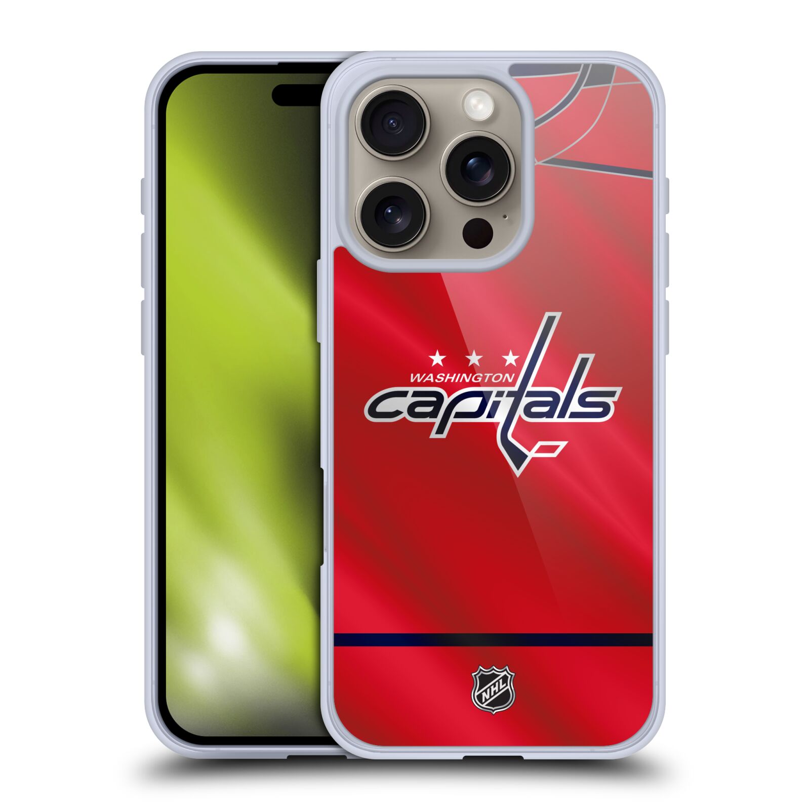 Silikonové lesklé pouzdro Apple iPhone 16 Pro - NHL - Dres Washington Capitals (Lesklý silikonový kryt, obal, pouzdro na mobilní telefon Apple iPhone 16 Pro s licencovaným motivem NHL - Dres Washington Capitals)