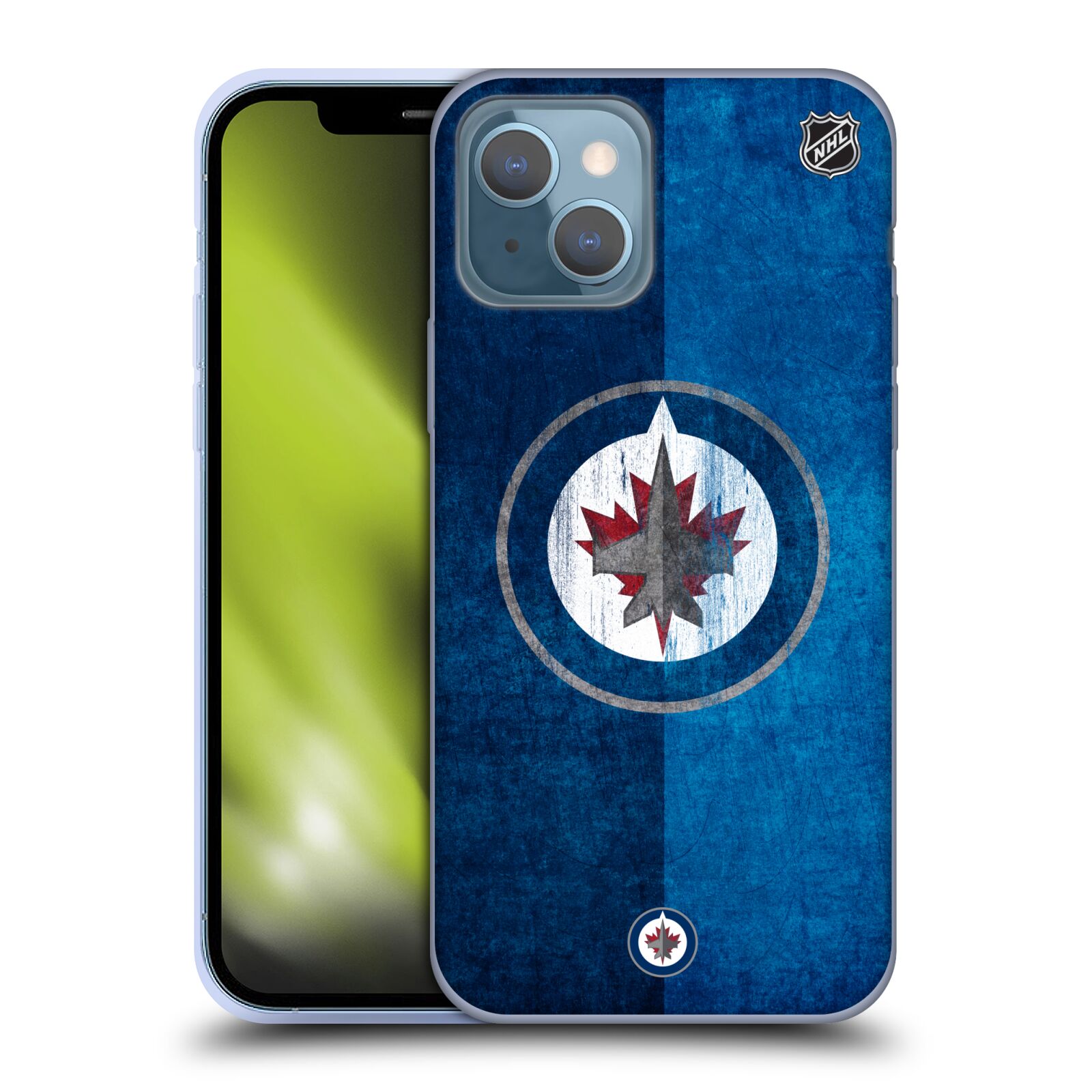 Silikonové pouzdro na mobil Apple iPhone 13 - NHL - Půlené logo Winnipeg Jets (Silikonový kryt, obal, pouzdro na mobilní telefon Apple iPhone 13 s licencovaným motivem NHL - Půlené logo Winnipeg Jets)