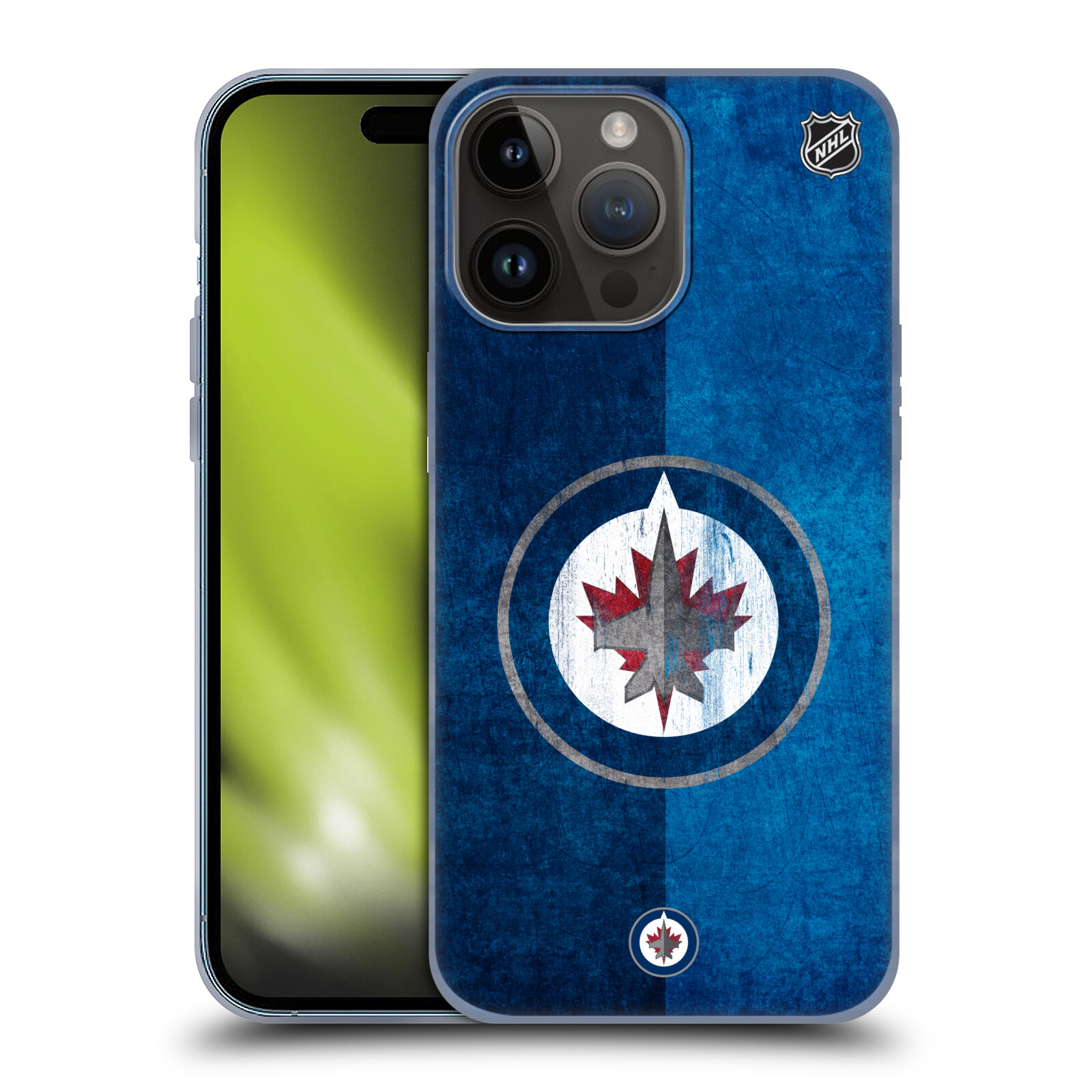Silikonové lesklé pouzdro na mobil Apple iPhone 15 Pro Max - NHL - Půlené logo Winnipeg Jets (Silikonový lesklý kryt, obal, pouzdro na mobilní telefon Apple iPhone 15 Pro Max s licencovaným motivem NHL - Půlené logo Winnipeg Jets)
