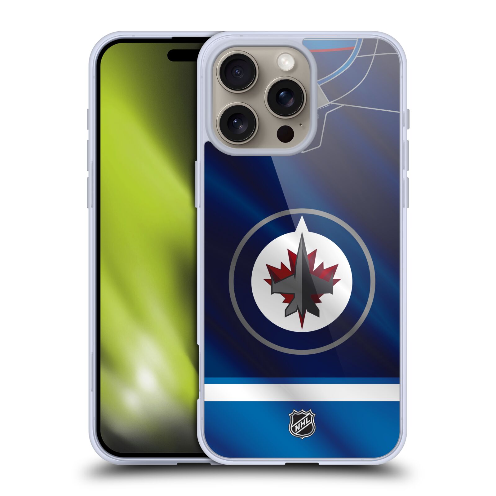 Silikonové lesklé pouzdro Apple iPhone 16 Pro Max - NHL - Dres Winnipeg Jets (Lesklý silikonový kryt, obal, pouzdro na mobilní telefon Apple iPhone 16 Pro Max s licencovaným motivem NHL - Dres Winnipeg Jets)