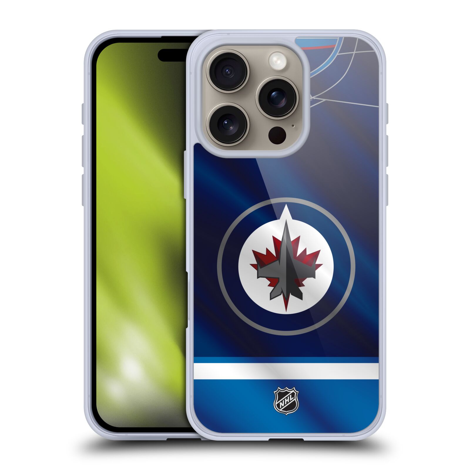 Silikonové lesklé pouzdro Apple iPhone 16 Pro - NHL - Dres Winnipeg Jets (Lesklý silikonový kryt, obal, pouzdro na mobilní telefon Apple iPhone 16 Pro s licencovaným motivem NHL - Dres Winnipeg Jets)