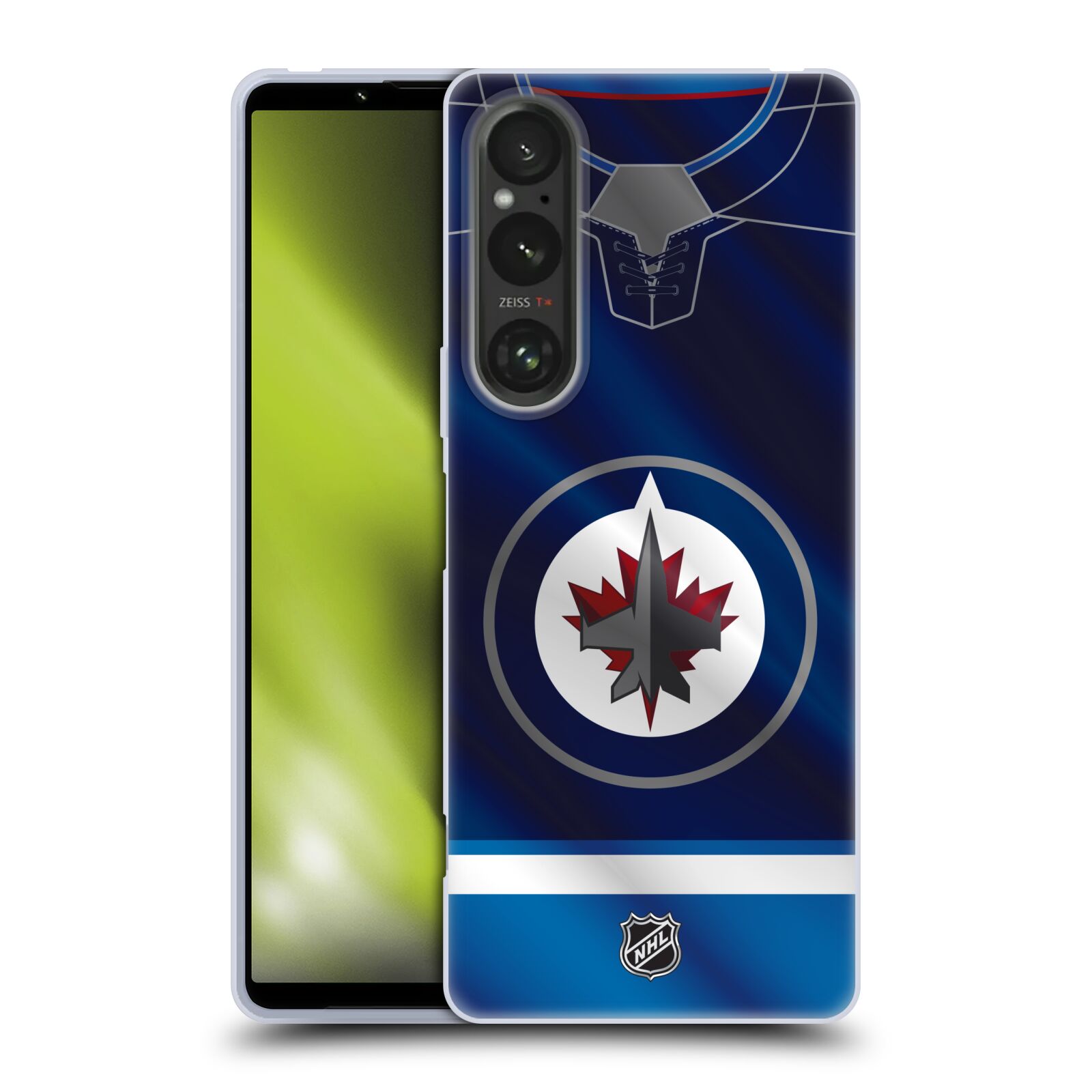 Silikonové pouzdro na mobil Sony Xperia 1 V - NHL - Dres Winnipeg Jets (Silikonový kryt, obal, pouzdro na mobilní telefon Sony Xperia 1 V s licencovaným motivem NHL - Dres Winnipeg Jets)