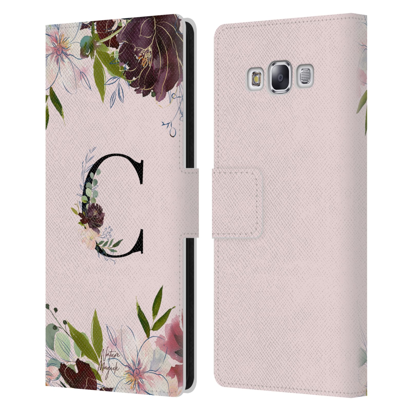 NATURE MAGICK FLORAL BLACK MONOGRAM 1 LEATHER BOOK CASE FOR SAMSUNG PHONES 3 - Picture 9 of 18
