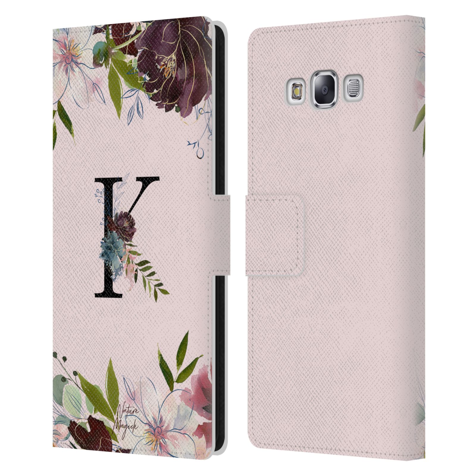 NATURE MAGICK FLORAL BLACK MONOGRAM 1 LEATHER BOOK CASE FOR SAMSUNG PHONES 3 - Picture 17 of 18