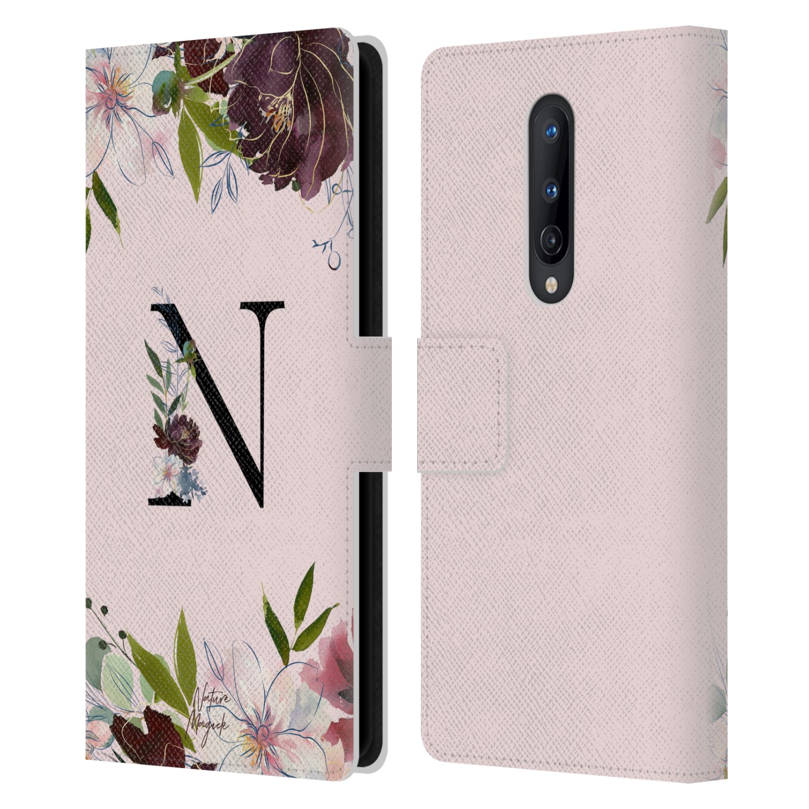 NATURE MAGICK FLORAL BLACK MONOGRAM 2 LEATHER BOOK CASE FOR ONEPLUS PHONES - Picture 7 of 18