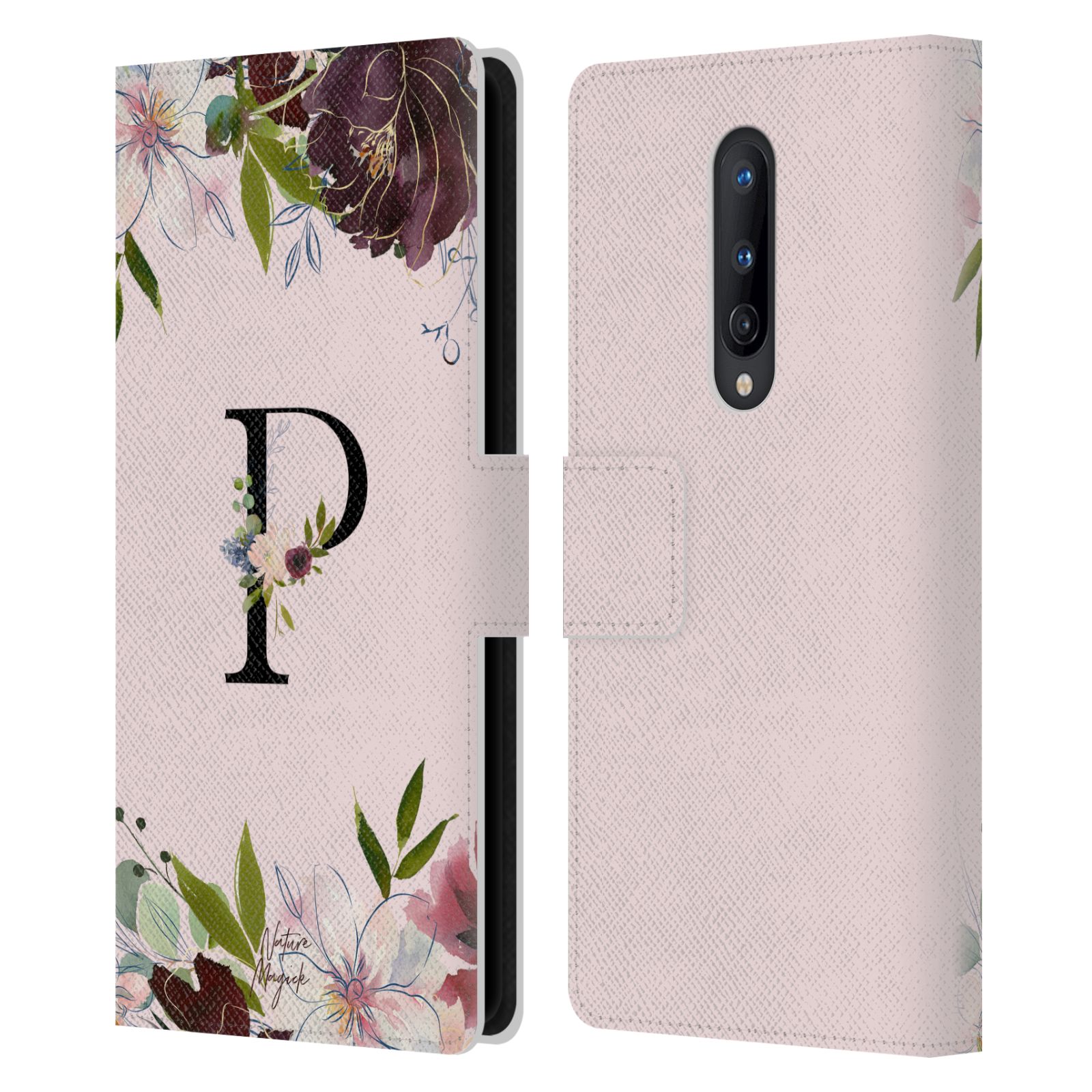 NATURE MAGICK FLORAL BLACK MONOGRAM 2 LEATHER BOOK CASE FOR ONEPLUS PHONES - Picture 9 of 18