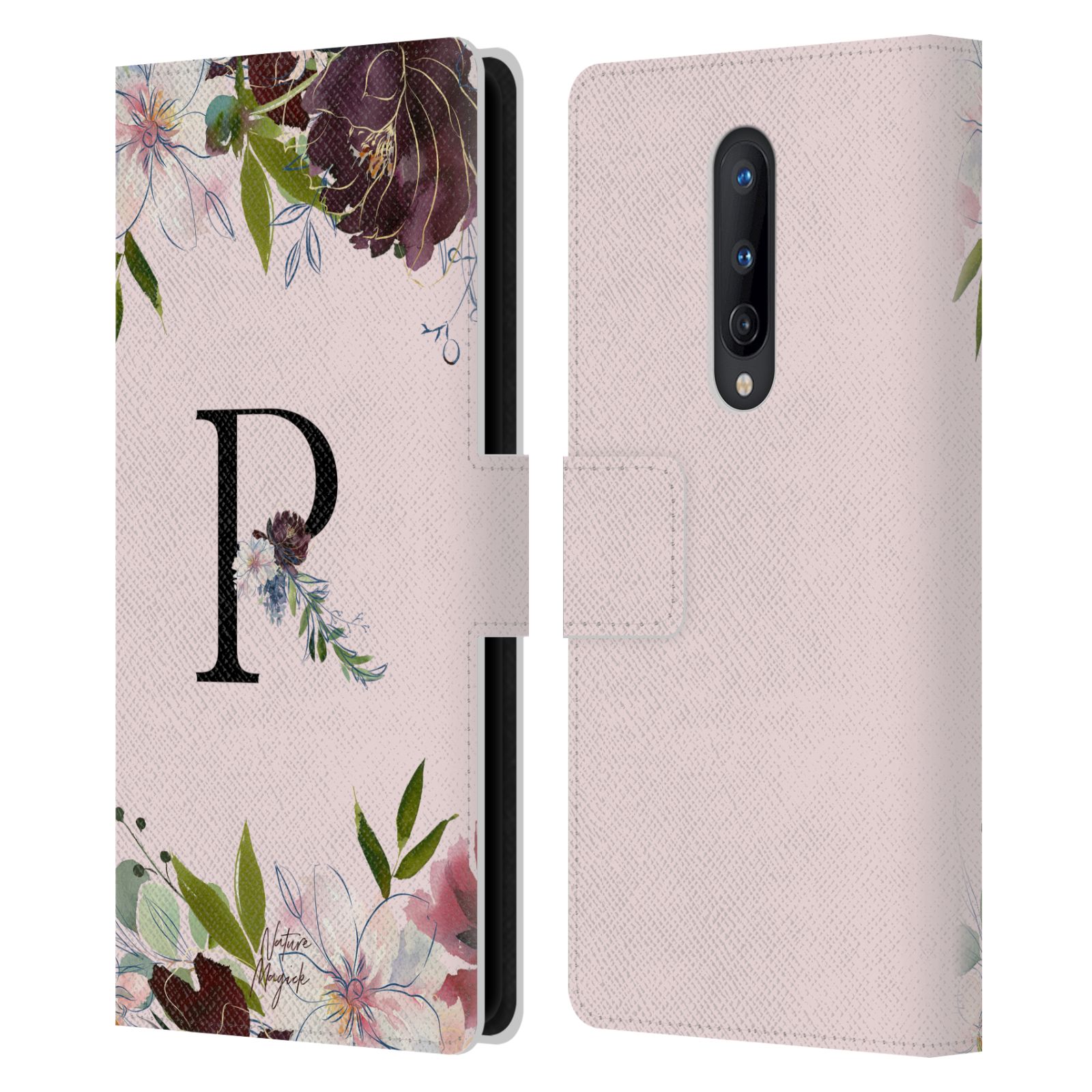 NATURE MAGICK FLORAL BLACK MONOGRAM 2 LEATHER BOOK CASE FOR ONEPLUS PHONES - Picture 10 of 18