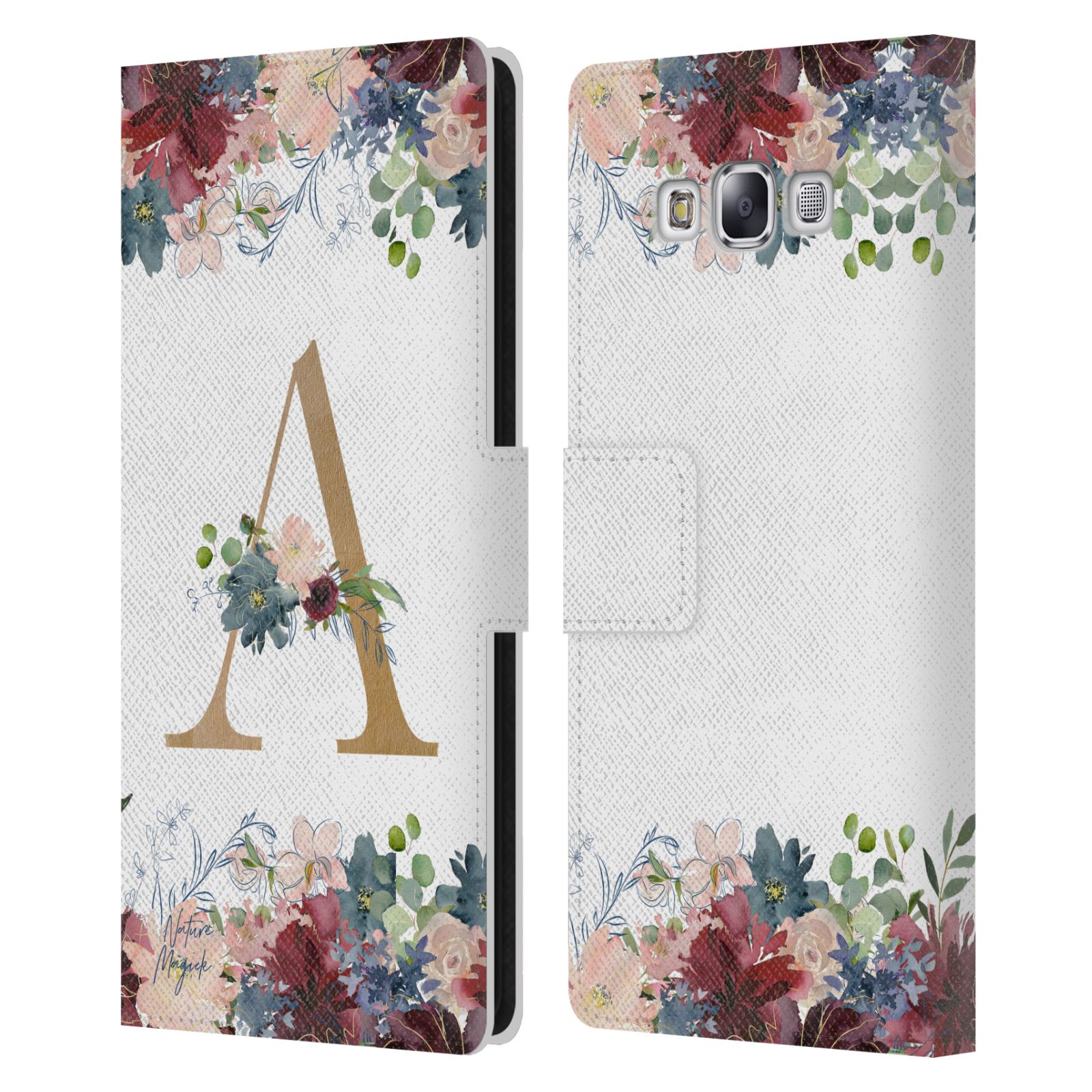 NATURE MAGICK FLOWERS MONOGRAM FLORAL GOLD LEATHER BOOK CASE FOR SAMSUNG PHONE 3 - Picture 7 of 18