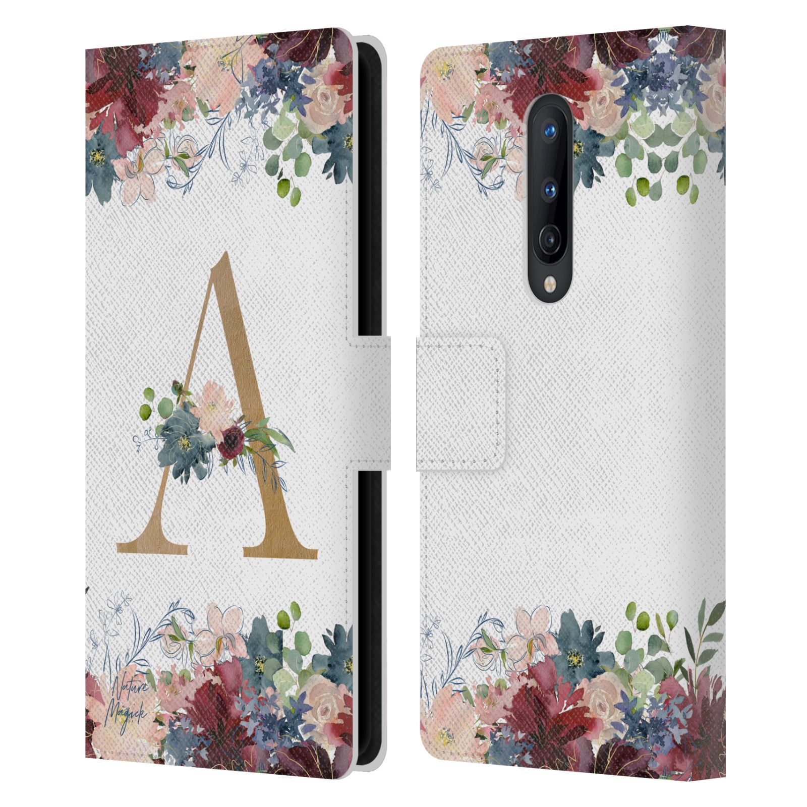 NATURE MAGICK FLOWERS MONOGRAM FLORAL GOLD LEATHER BOOK CASE FOR ONEPLUS PHONES - Foto 7 di 19