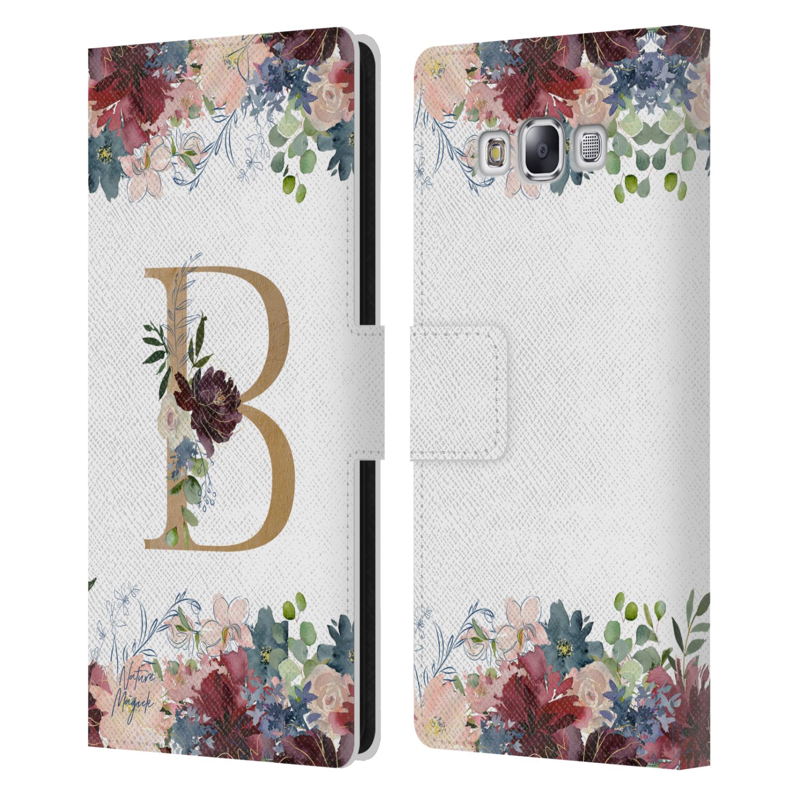 NATURE MAGICK FLOWERS MONOGRAM FLORAL GOLD LEATHER BOOK CASE FOR SAMSUNG PHONE 3 - Picture 8 of 18