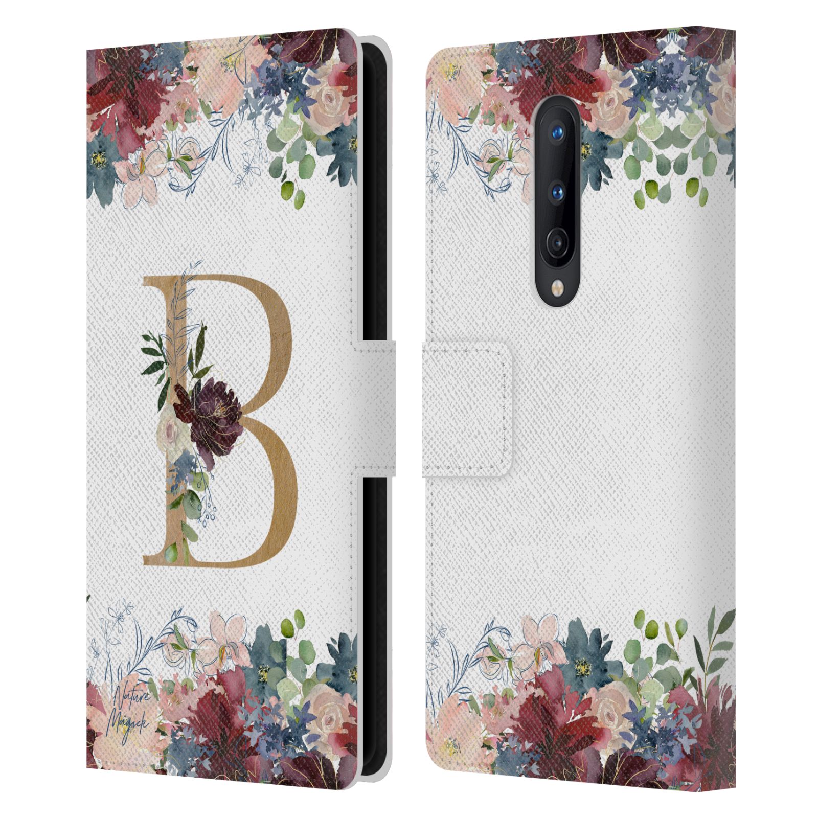 NATURE MAGICK FLOWERS MONOGRAM FLORAL GOLD LEATHER BOOK CASE FOR ONEPLUS PHONES - Foto 8 di 19