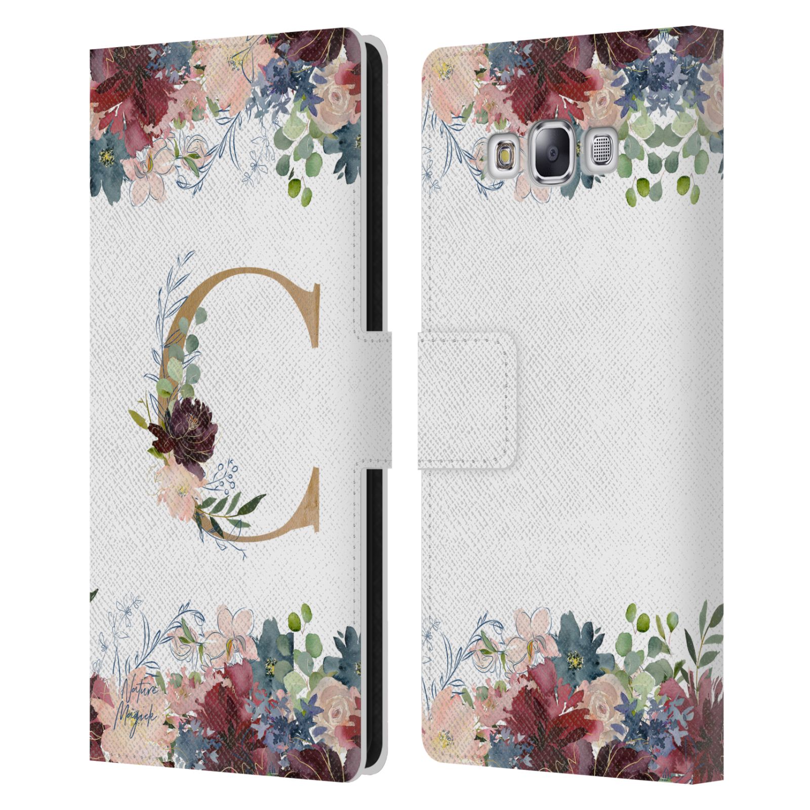 NATURE MAGICK FLOWERS MONOGRAM FLORAL GOLD LEATHER BOOK CASE FOR SAMSUNG PHONE 3 - Picture 9 of 18